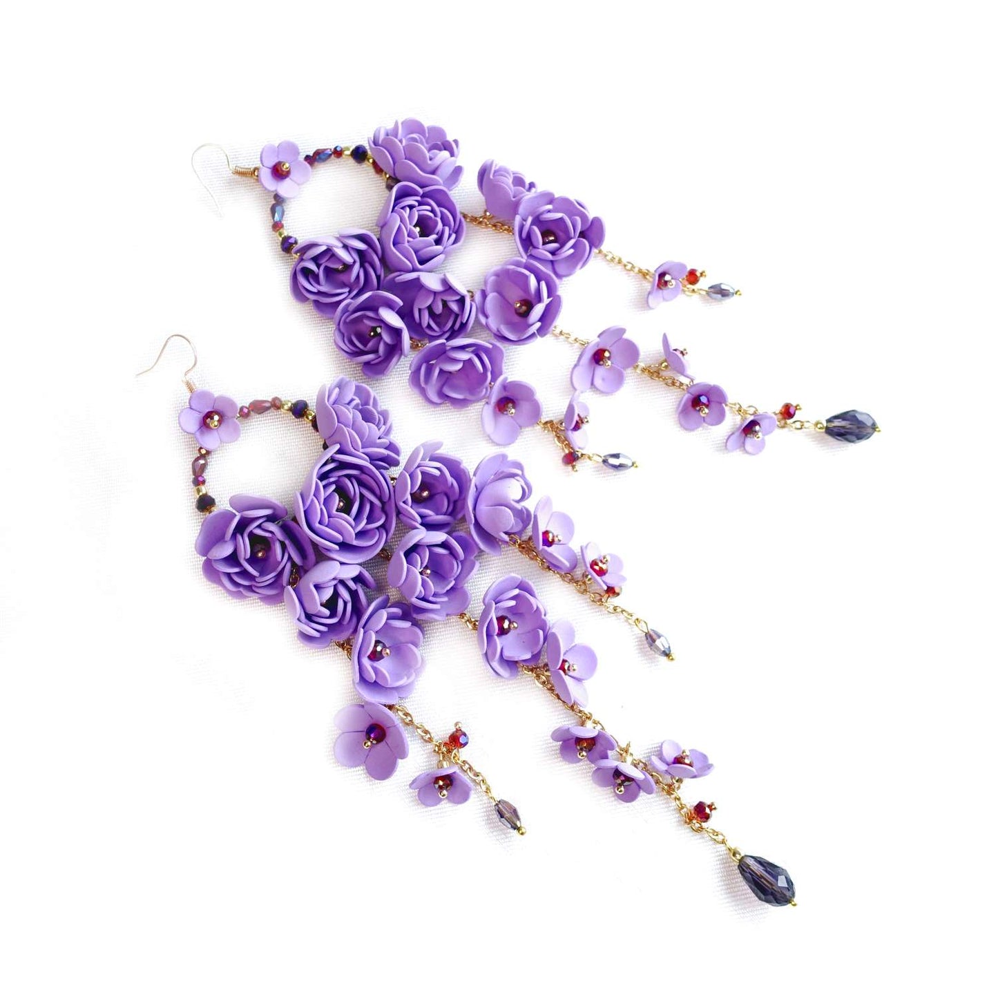 Long lilac flower earrings on gold chain 859 Lilac New Gardenia S