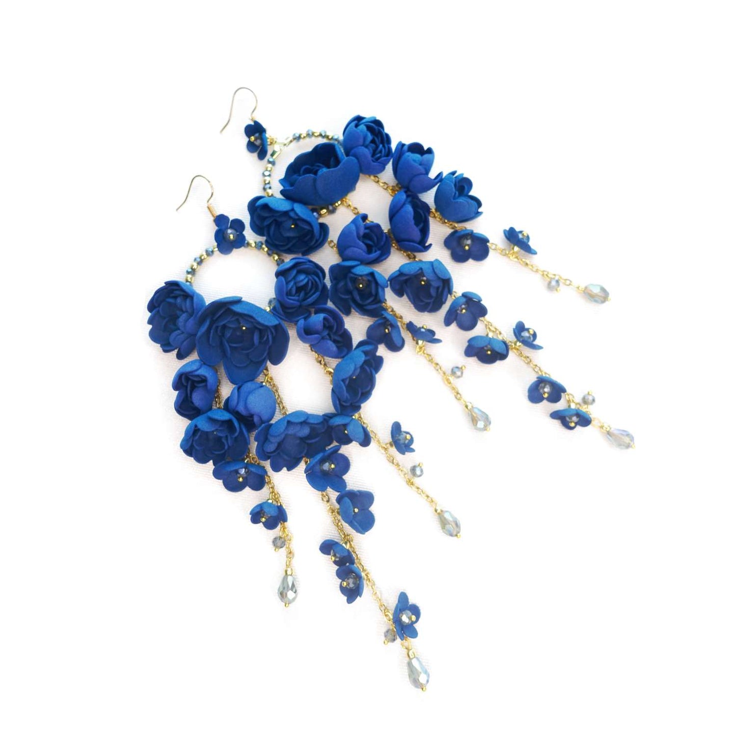 Blue flower earrings on gold chain 859 Blue New Gardenia S