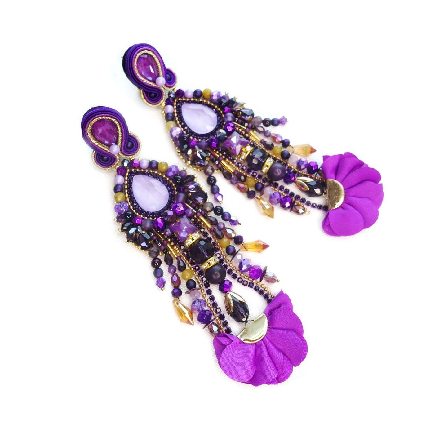 Purple crystal earrings with natural stones 411 Purple