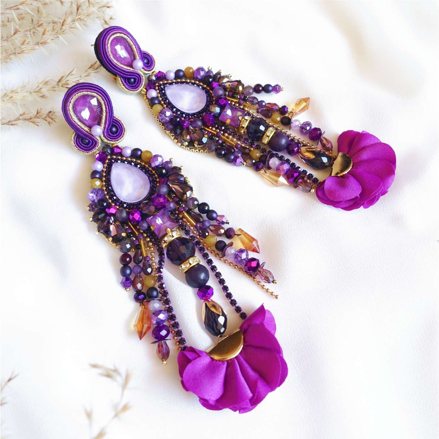 Purple crystal earrings with natural stones 411 Purple