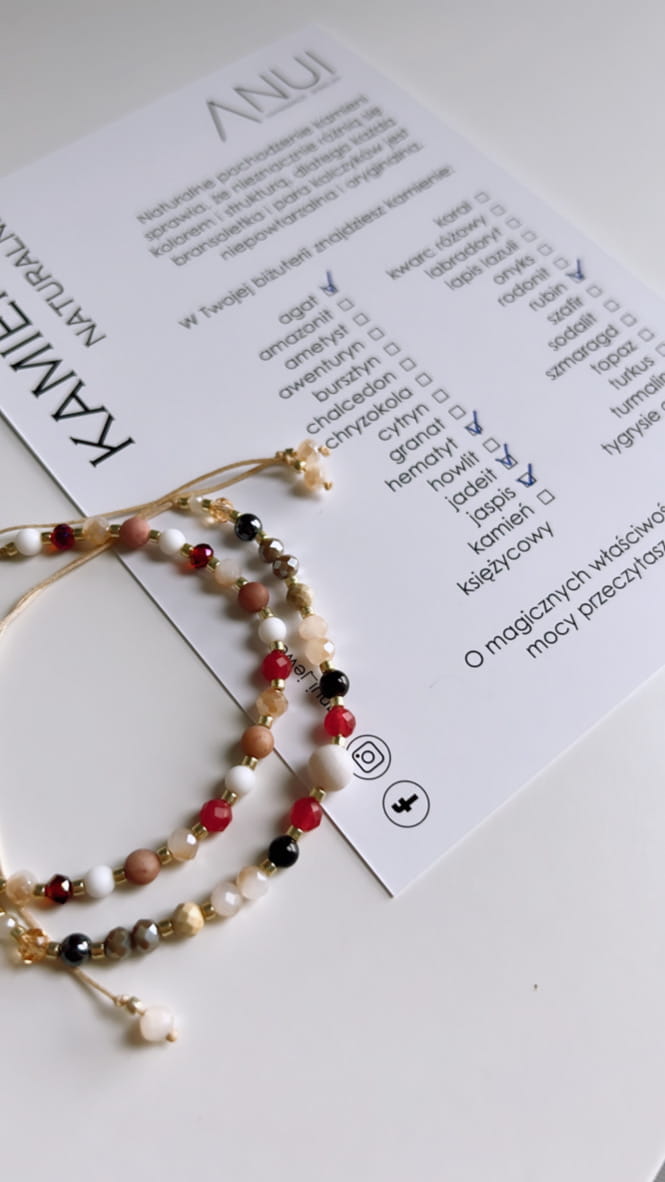 Bracelet for Scorpio with natural stones ruby hematite jasper agate, TD1032