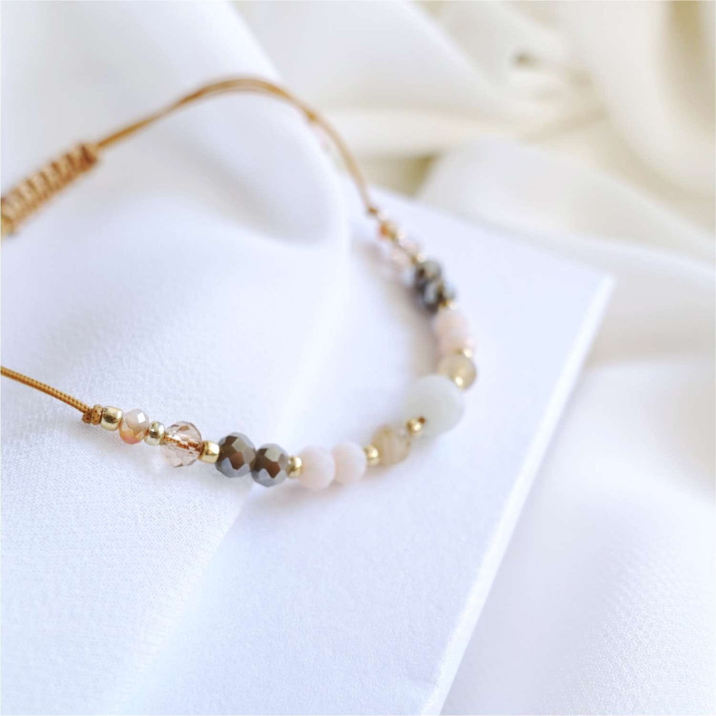 String bracelet with natural stones moonstone jadeite, TD9217 TeamBride