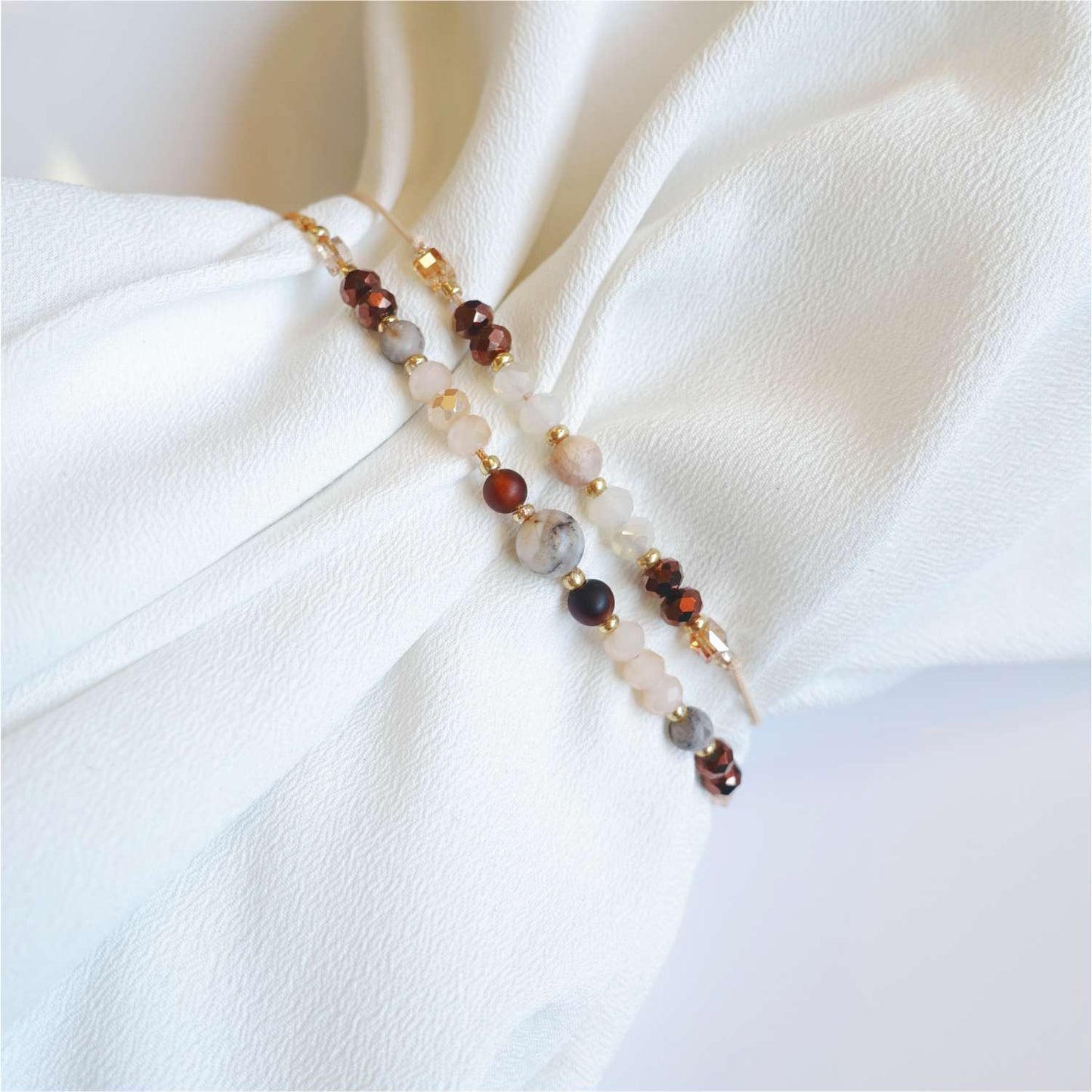 Two string bracelets with natural stones tourmaline agate jadeite, TD9251