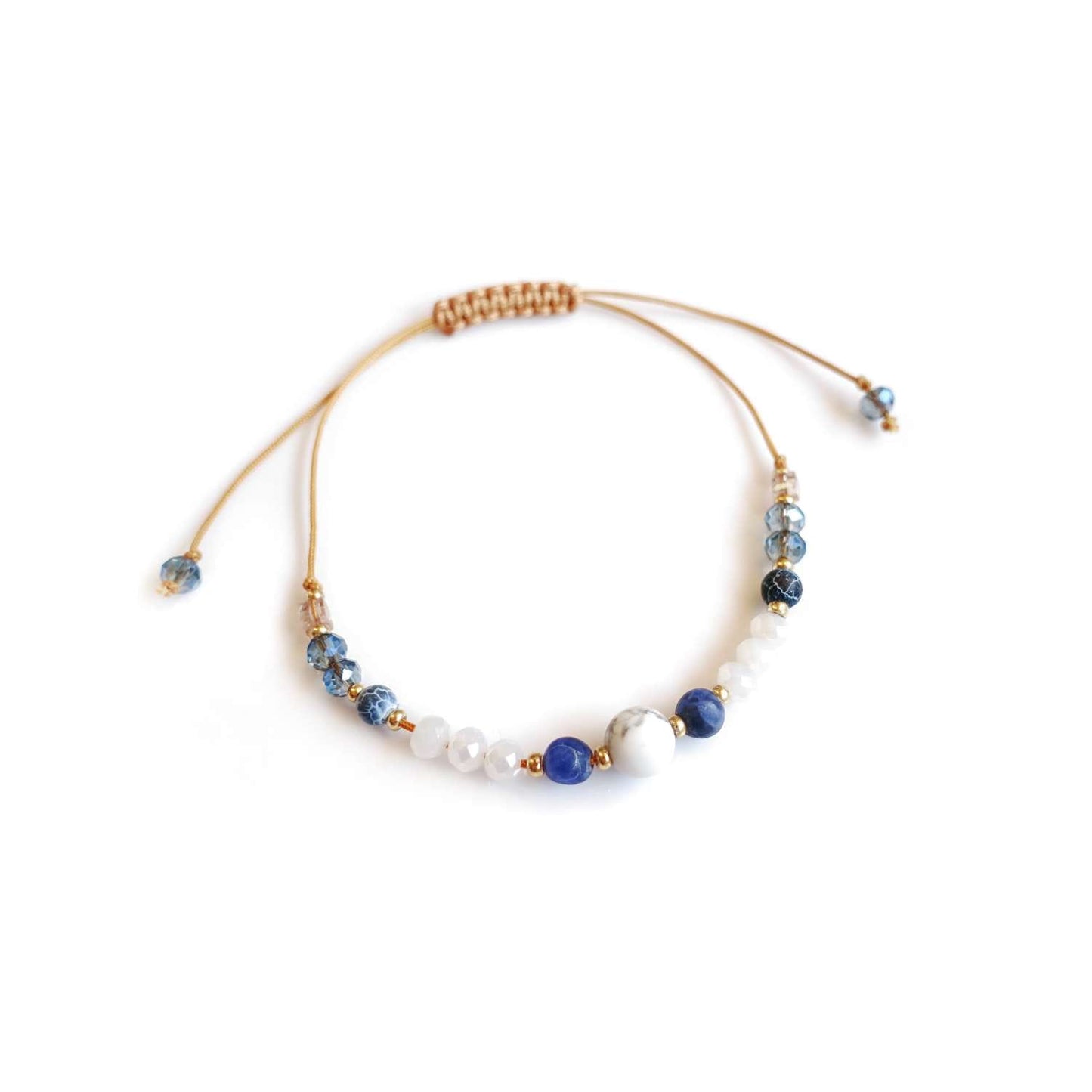 Blue string bracelet with natural stones agate howlite TD9260