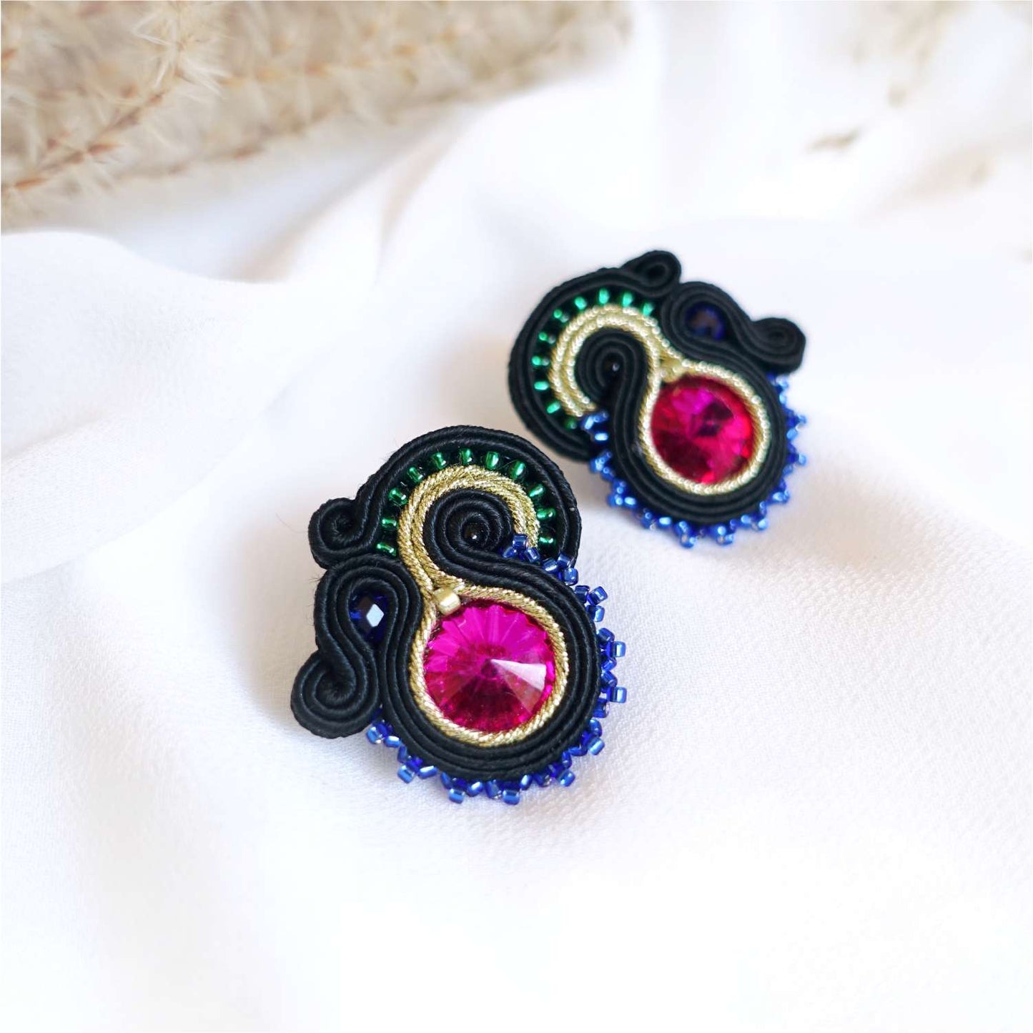 Colorful small soutache earrings, 169 Black Folk