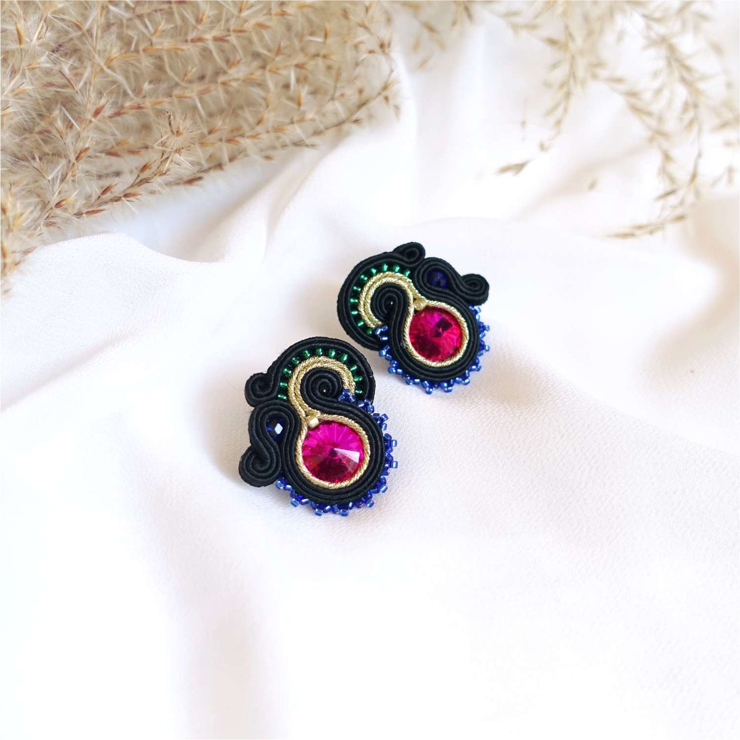 Colorful small soutache earrings, 169 Black Folk