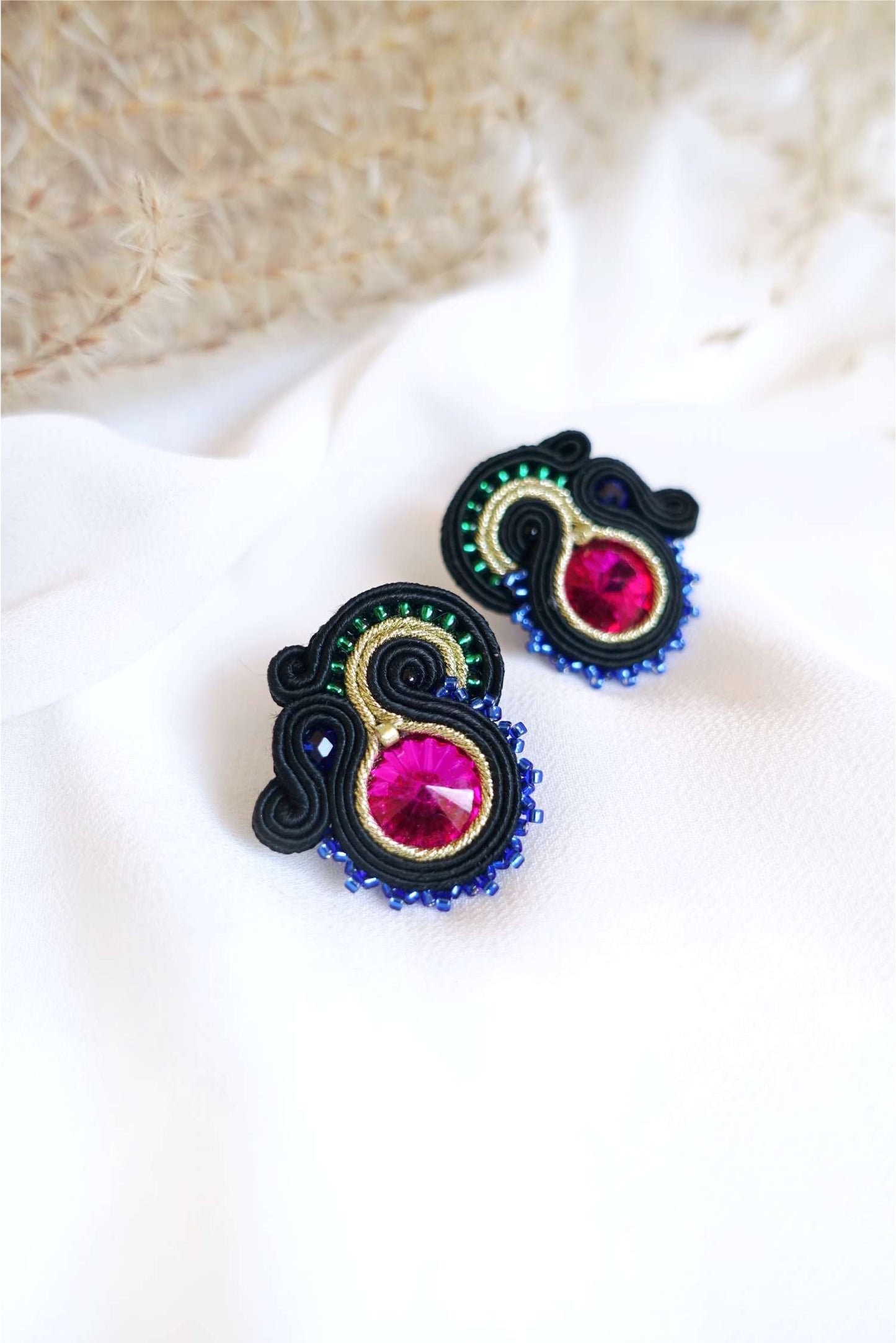 Colorful small soutache earrings, 169 Black Folk