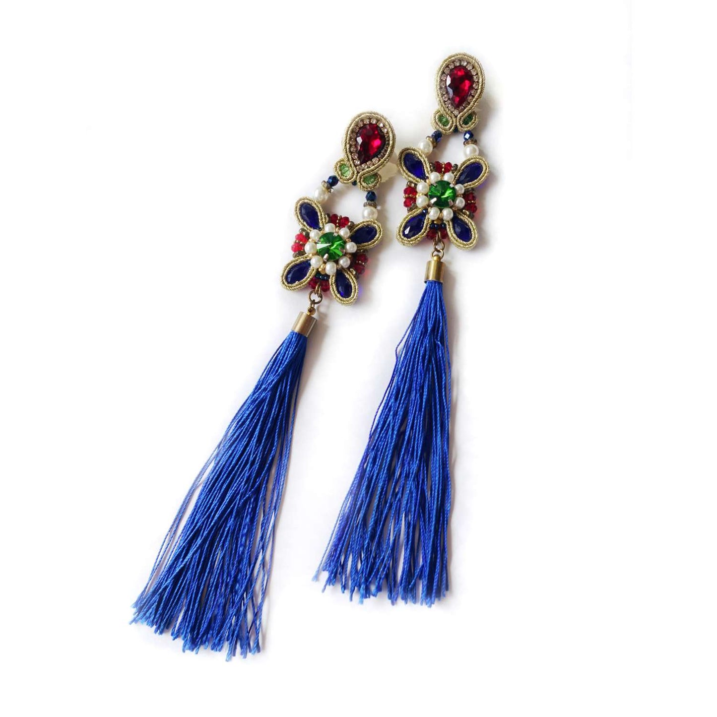 Navy blue gold star earrings soutache earrings with tassels 214 StarFolk