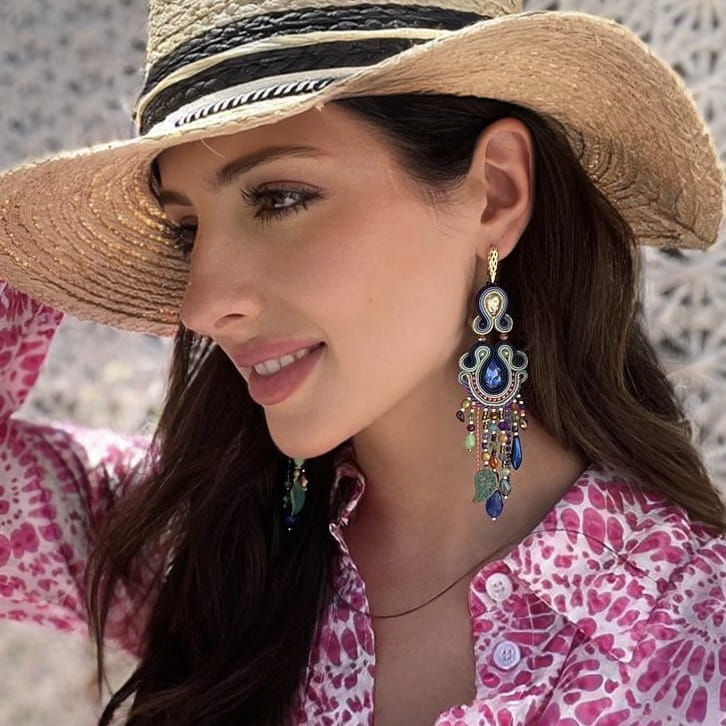 Colorful Soutache Earrings with Fringes 215 Basanti Silver