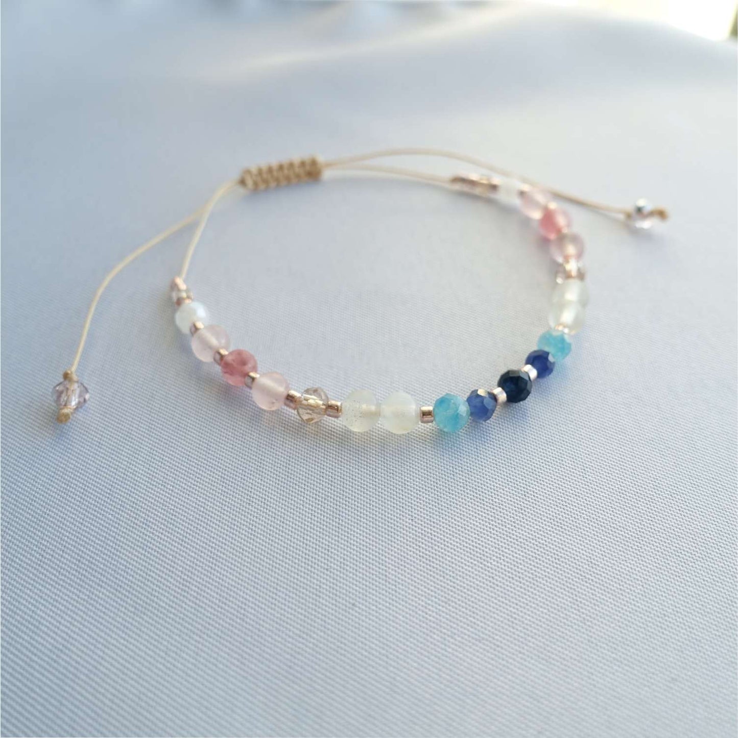 Blue Pink Natural Stone Bracelet, Sapphire Quartz Agate TD9150
