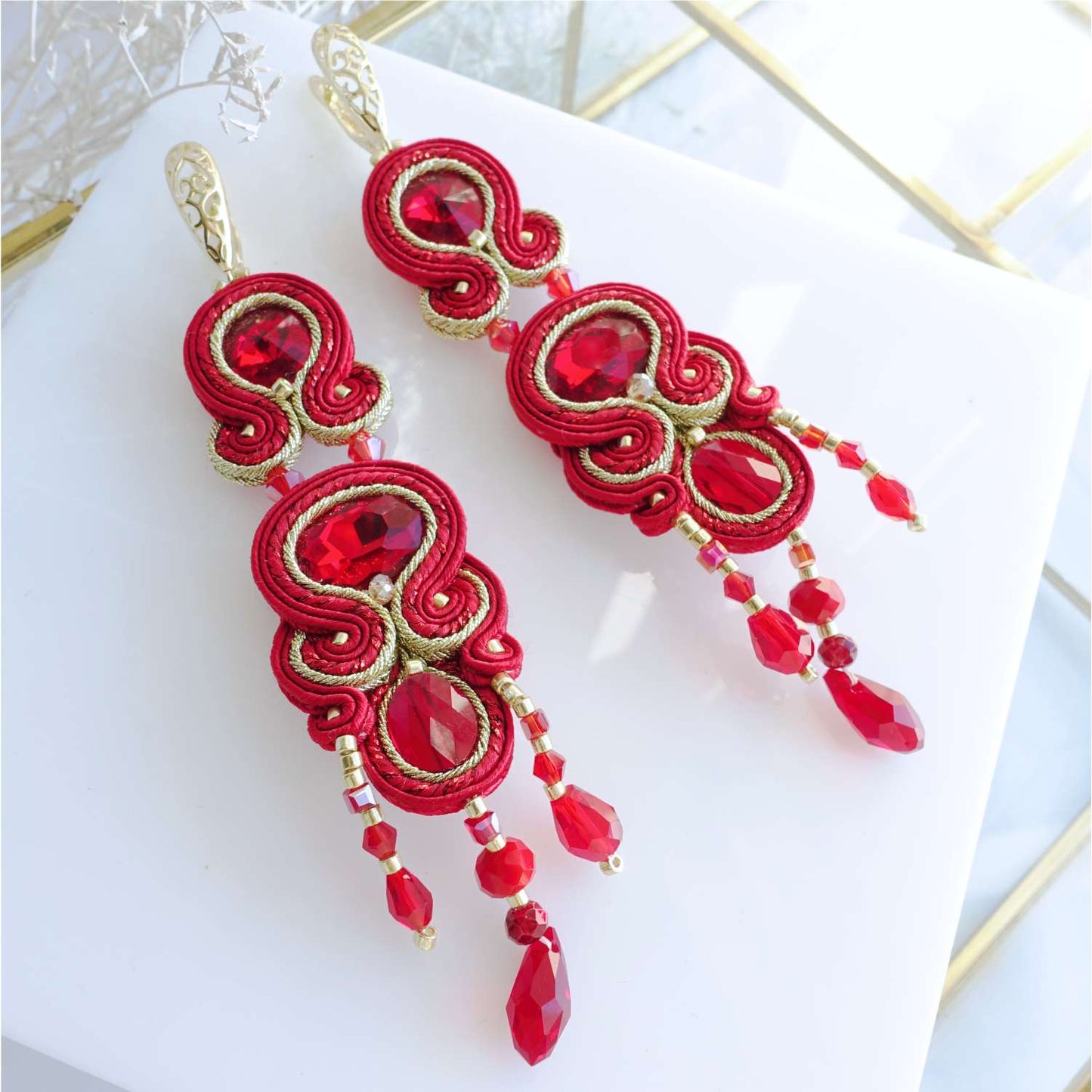 Red soutache earrings 201 Marshal