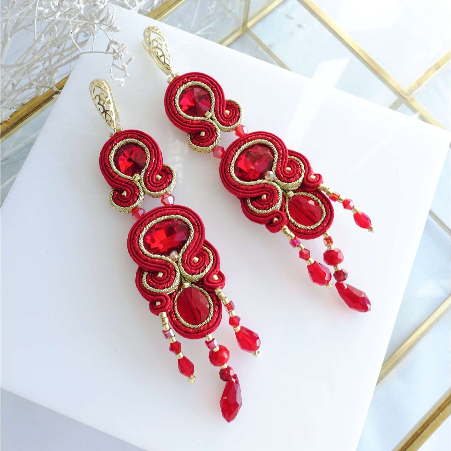 Red soutache earrings 201 Marshal