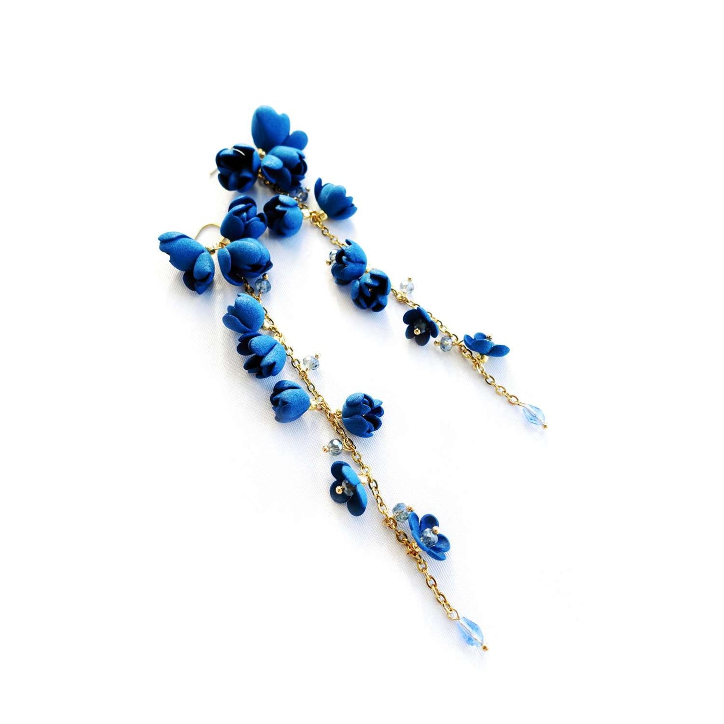 Blue flower earrings on a gold chain 867 Blue Lily of the Valley