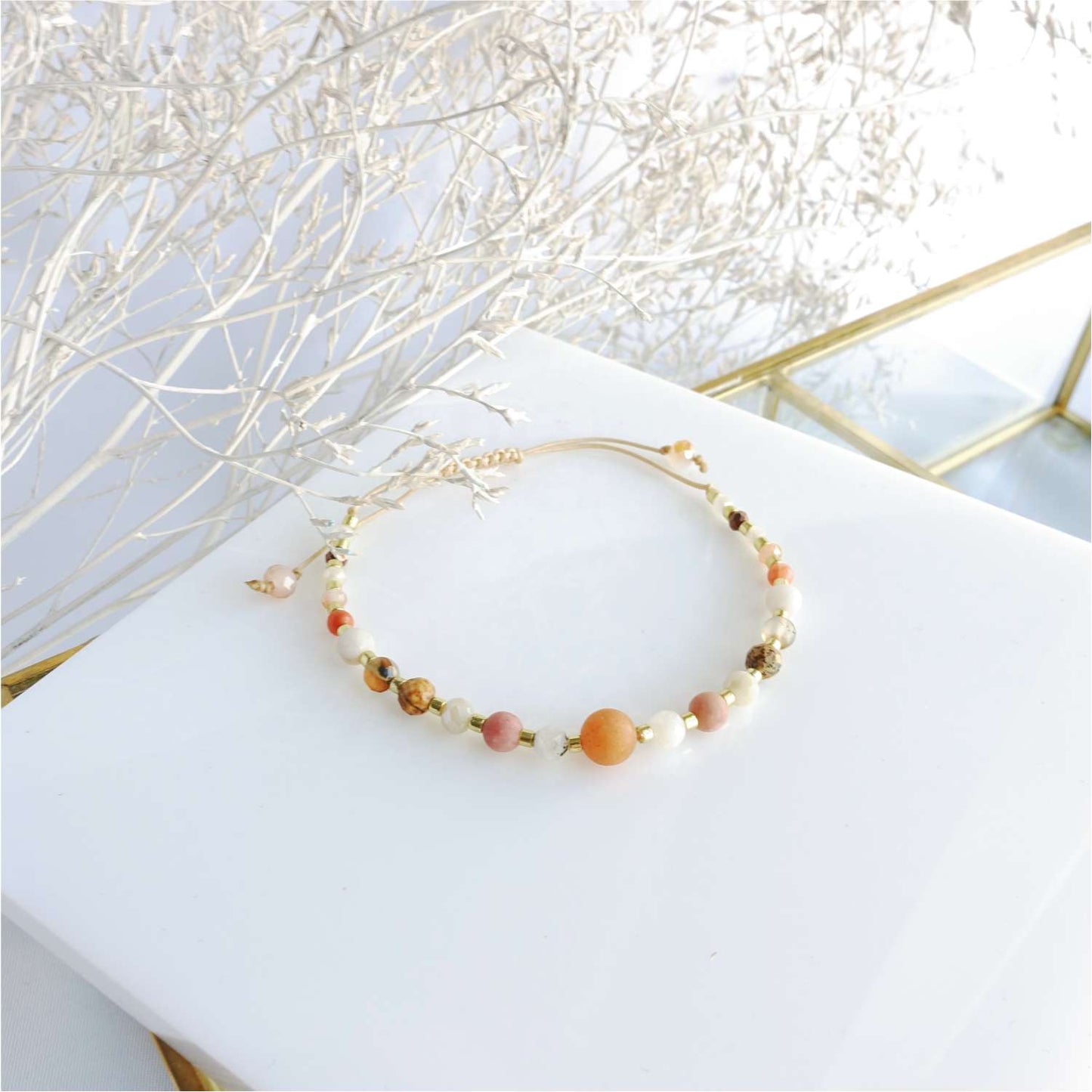 Bracelet with natural stones aventurine moonstone agate and jasper TD9211