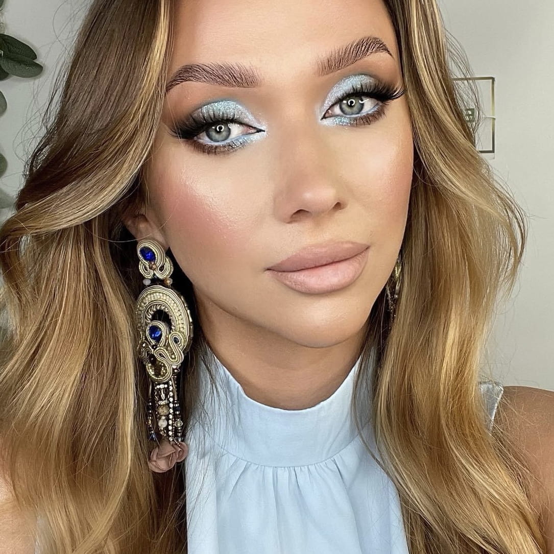 Oriental beige blue soutache earrings 325 Dubai with fringes