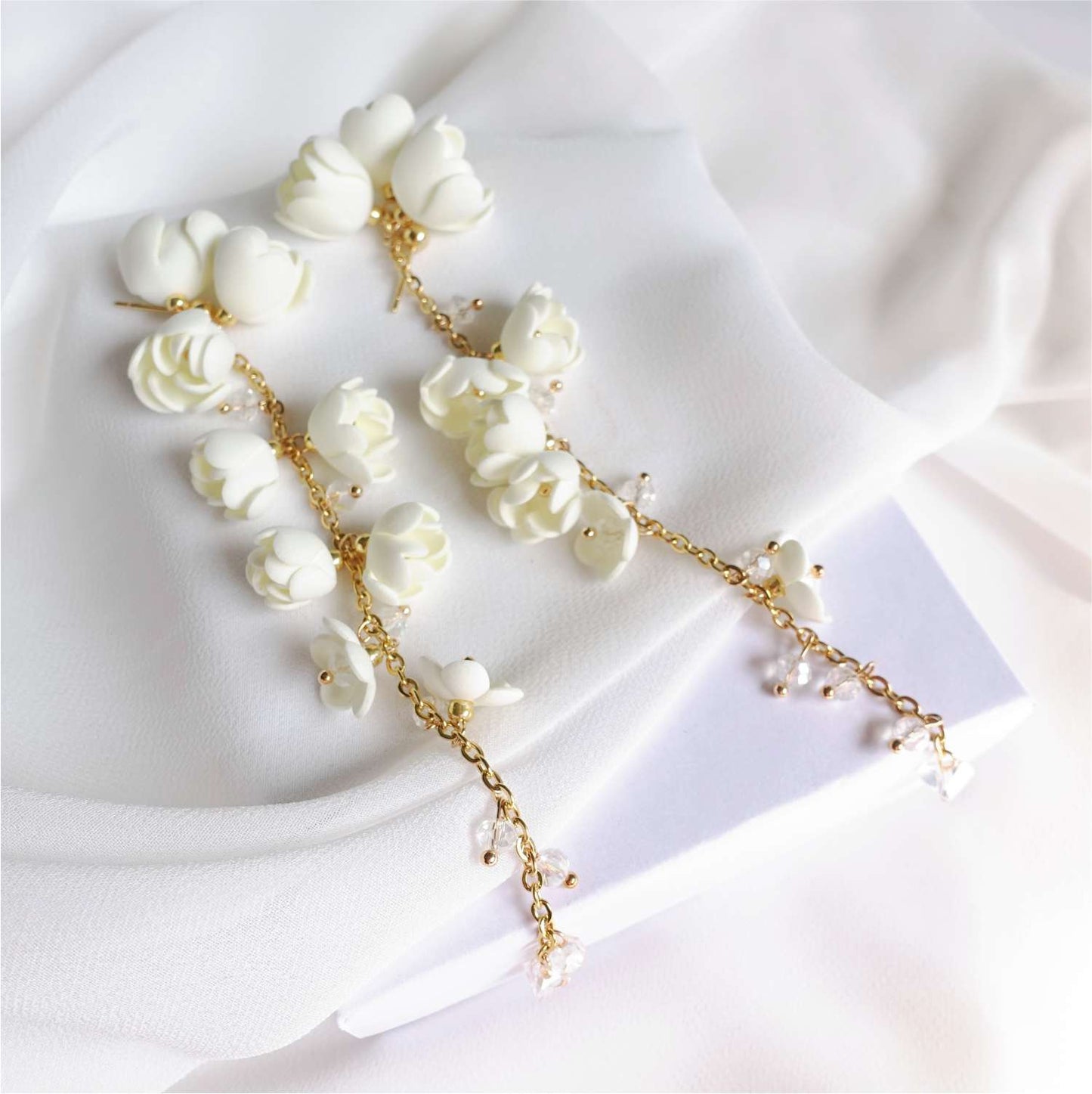 Wedding cream flower earrings on a gold chain 867 Cream Lily of the Valley