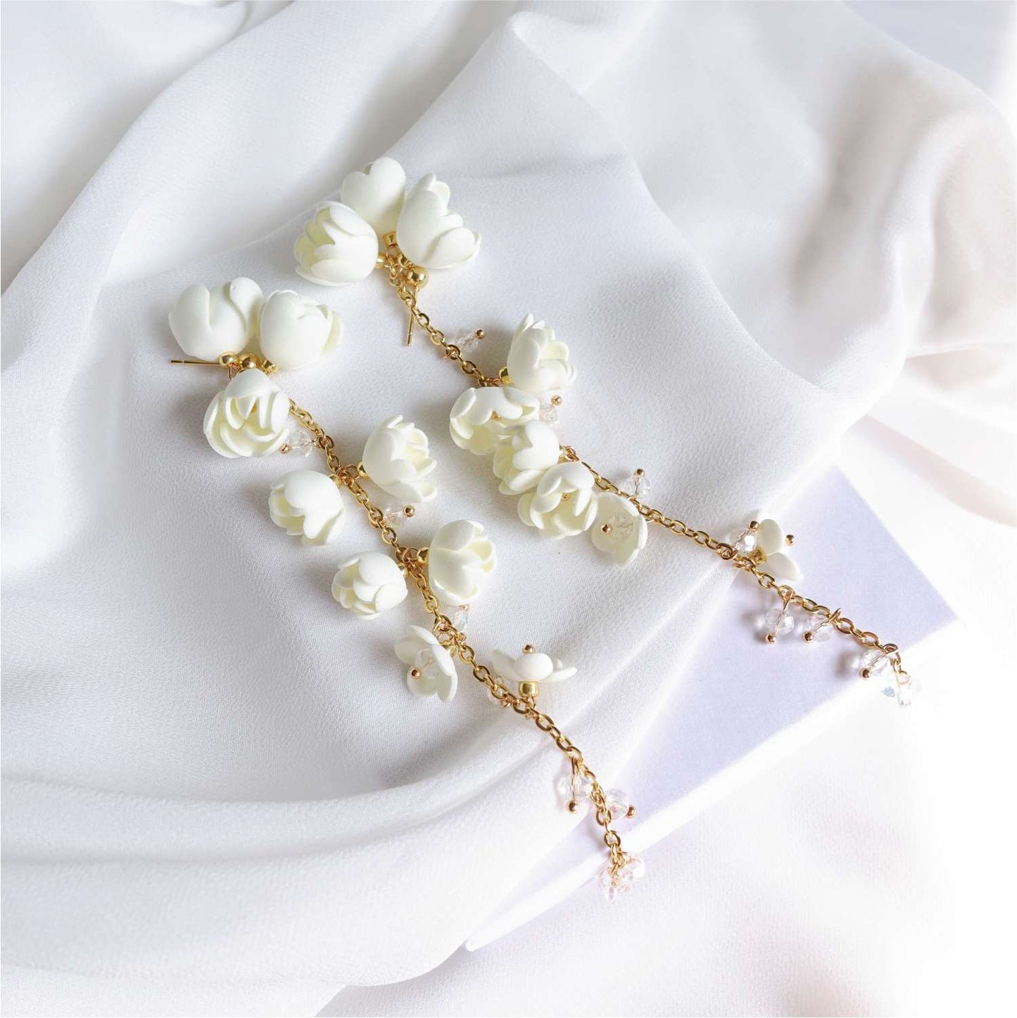Wedding cream flower earrings on a gold chain 867 Cream Lily of the Valley