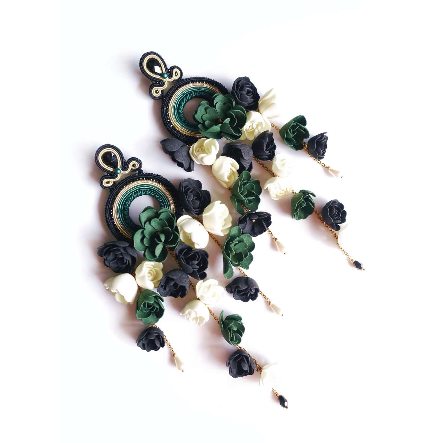 Black Green Flower Hoop Earrings 862 Green Black Viseria