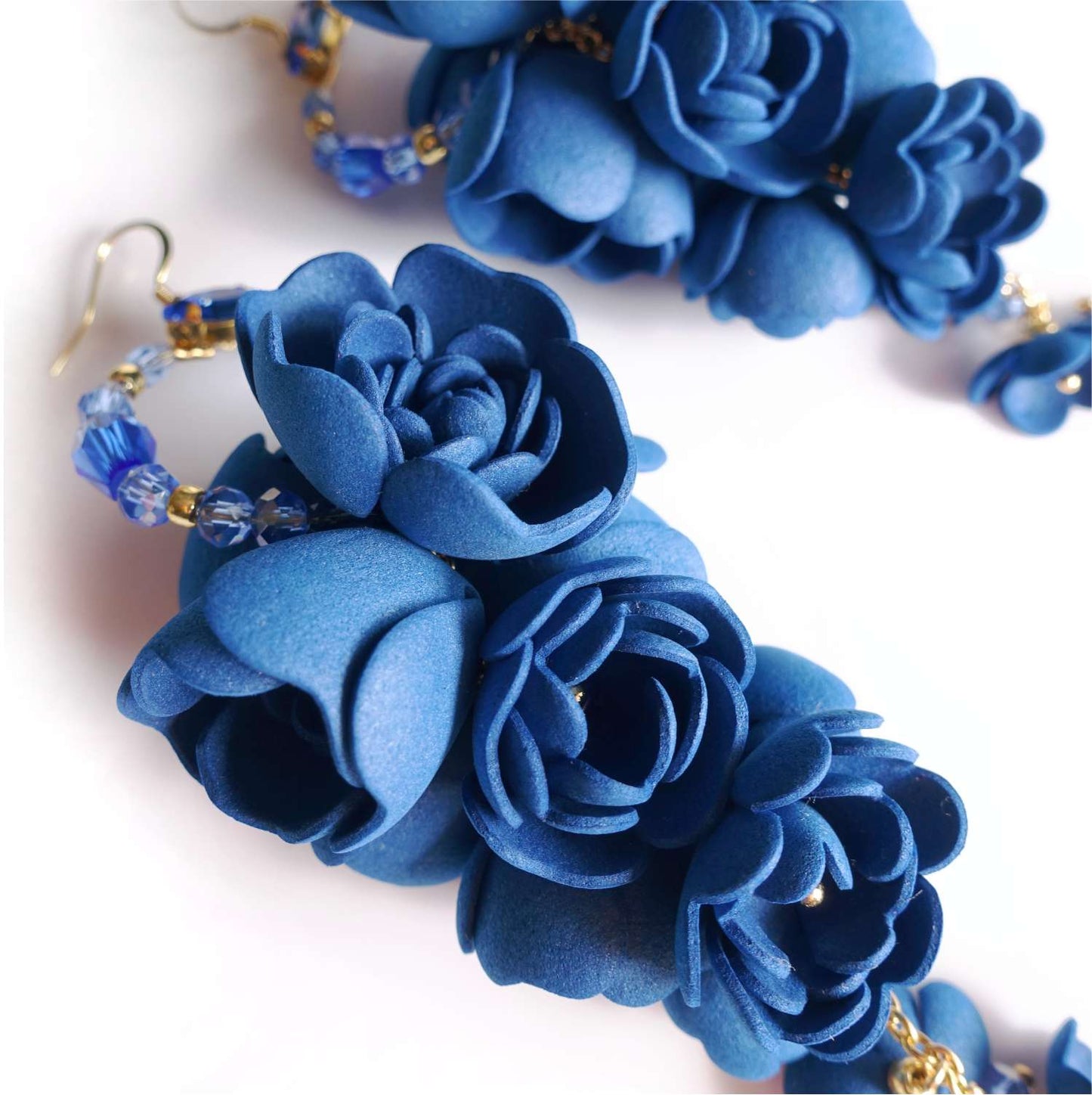 Blue grape flower earrings on a gold chain 863 Blue Grapes