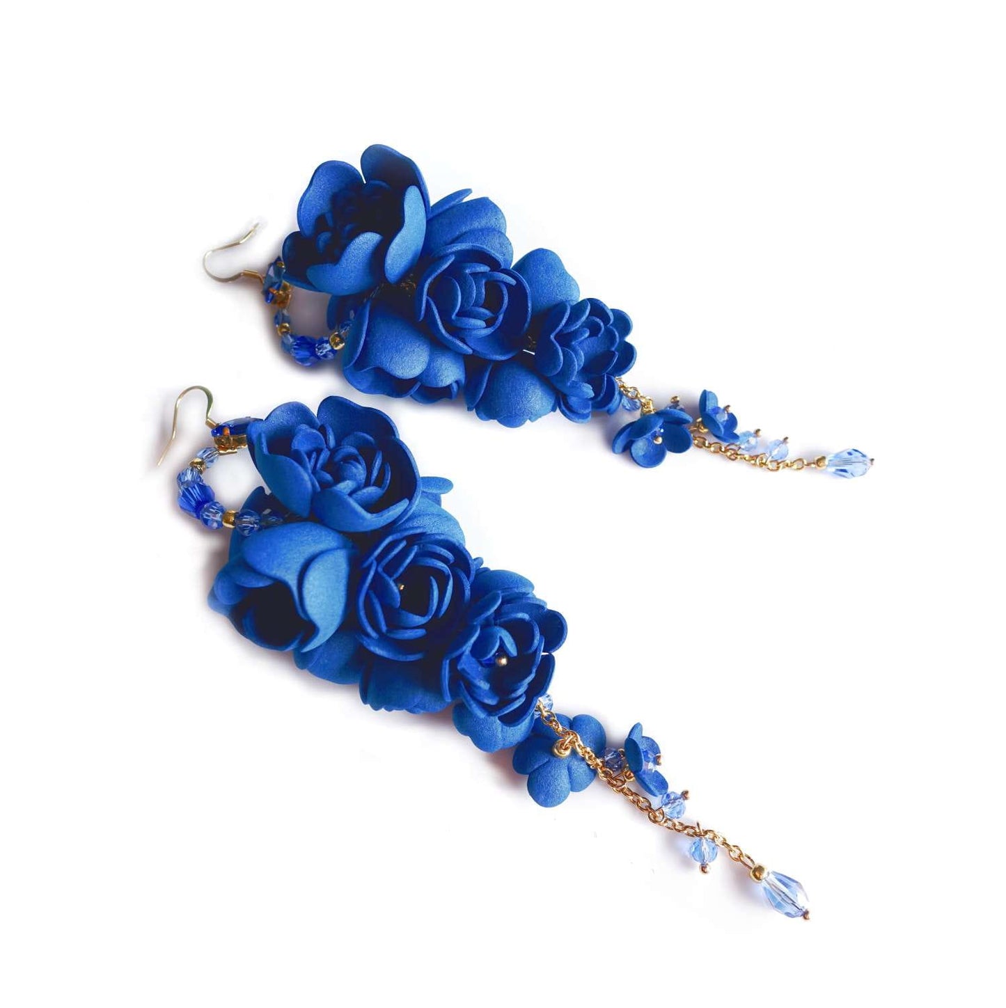 Blue grape flower earrings on a gold chain 863 Blue Grapes