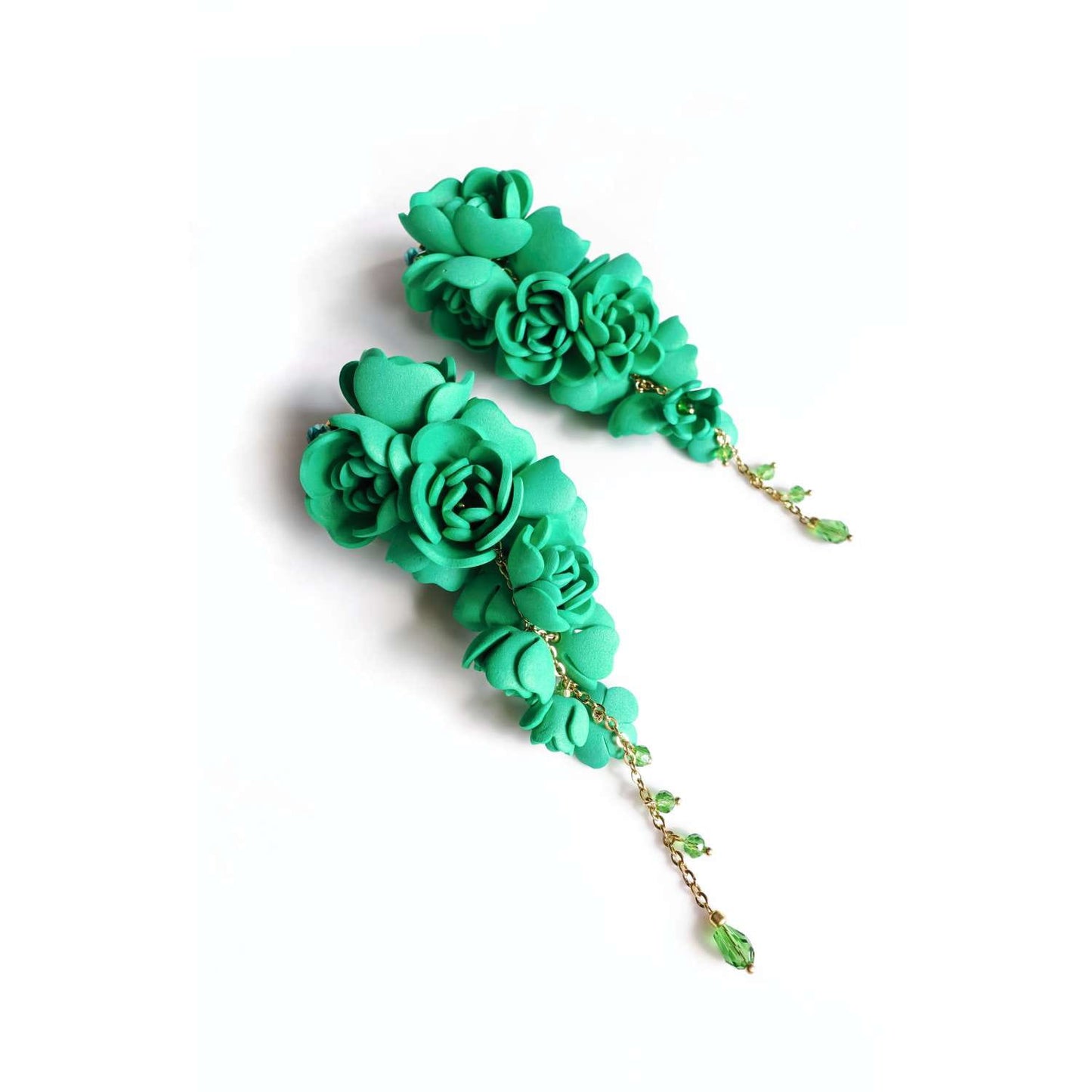 Green grape flower earrings on a gold chain 863 Green Grapes