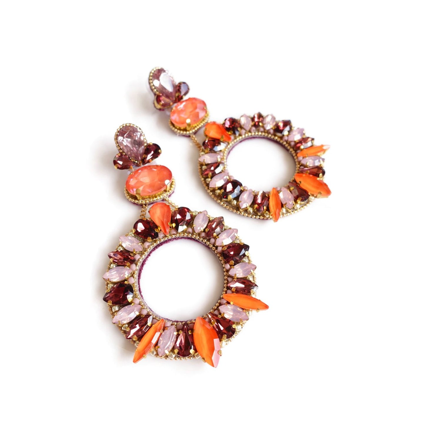Orange and purple earrings with 420 Orange Crystal crystals