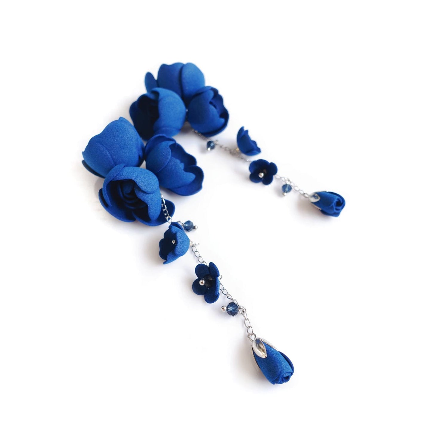 Blue flower earrings on a silver chain 855 Blue Silver Gardenia