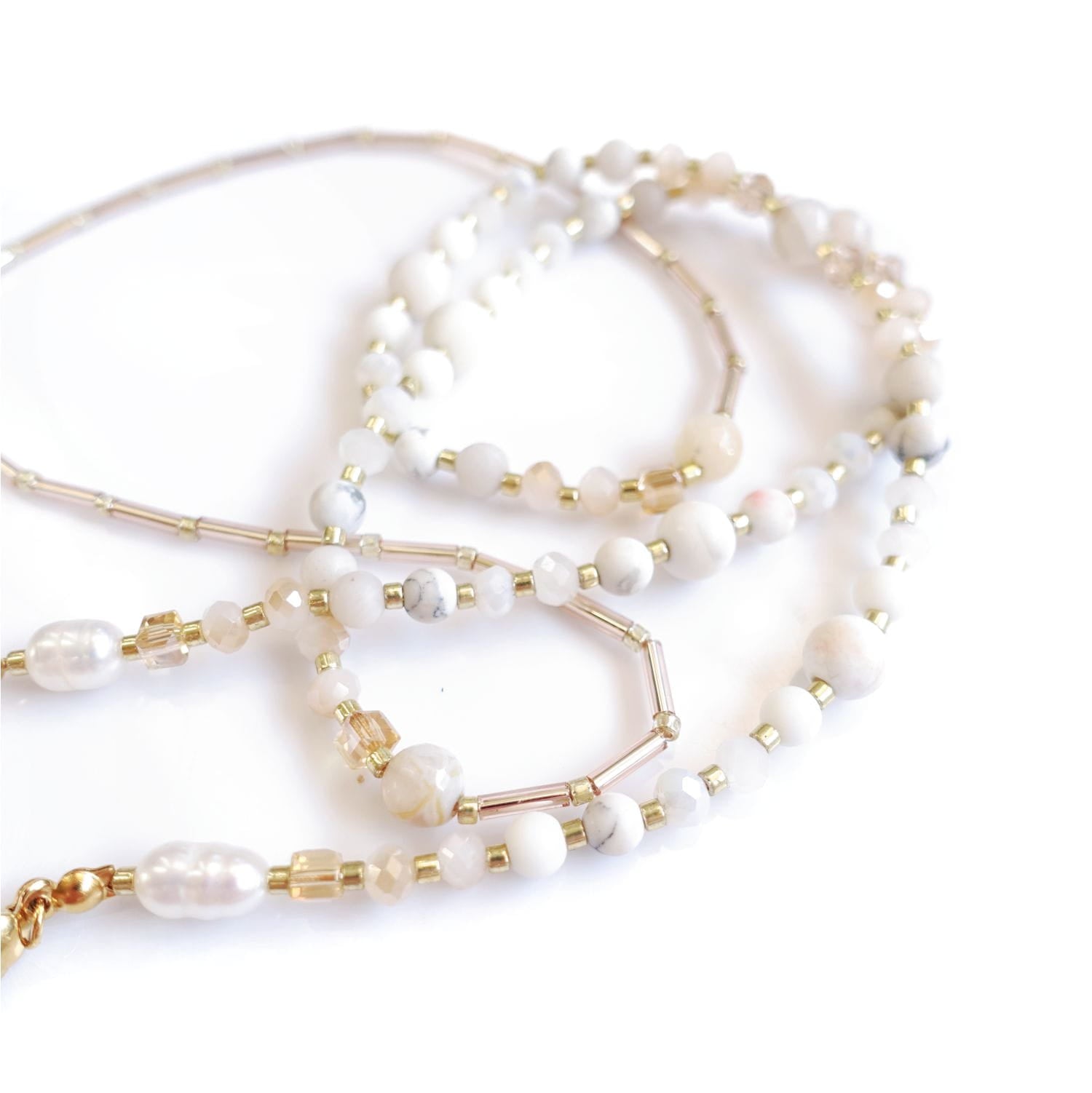 Cadena para gafas y collar largo de oro blanco con piedras naturales, LadySnow EGC521