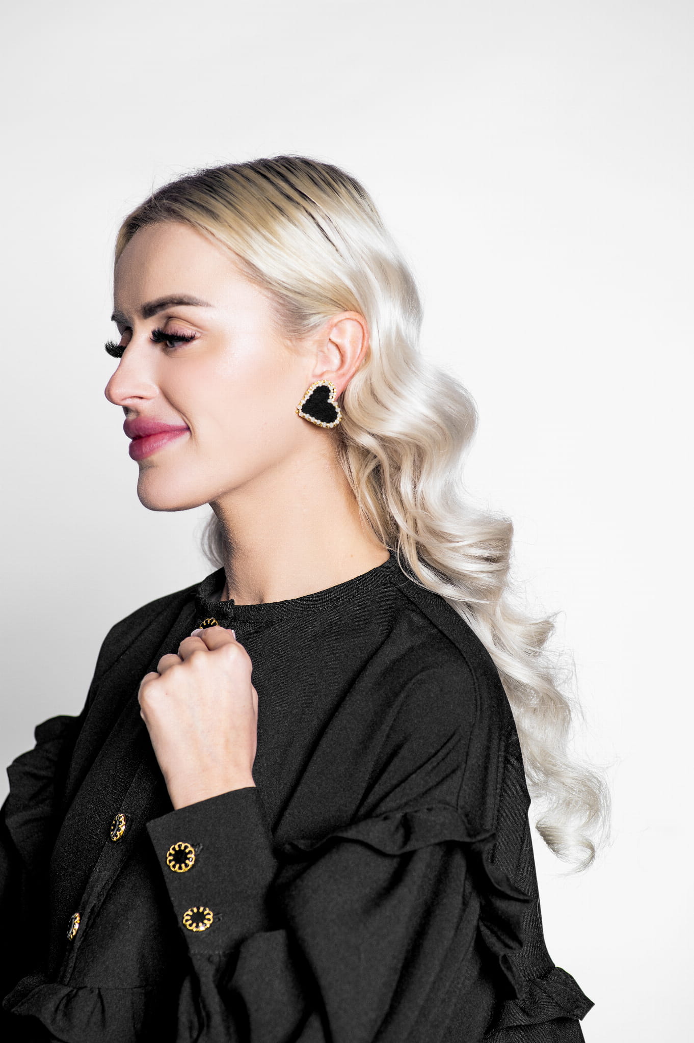 Black Heart Earrings with Crystals 440 Tina Black Heart
