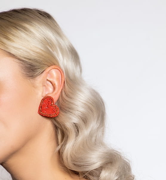Red Heart Earrings with Beads 441 Gina Red Heart