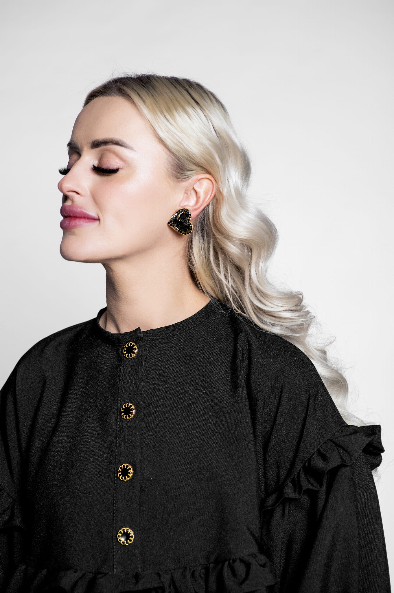 Black heart earrings with crystals 442 Fiona Black Heart