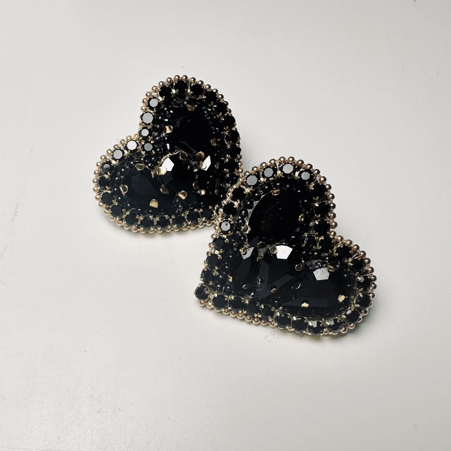 Black heart earrings with crystals 442 Fiona Black Heart