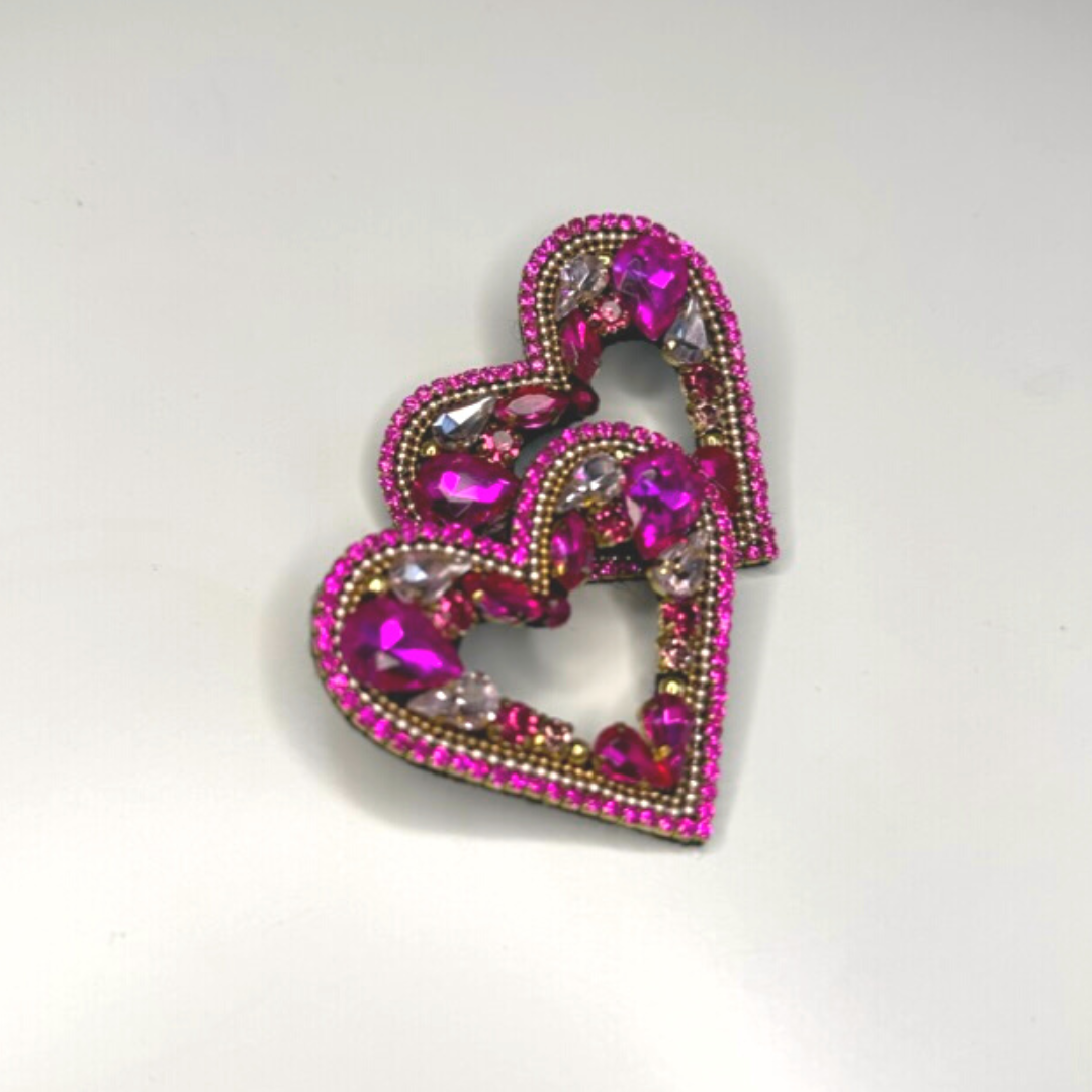 Pink Heart Earrings with Crystals 429 Fucsia Heart