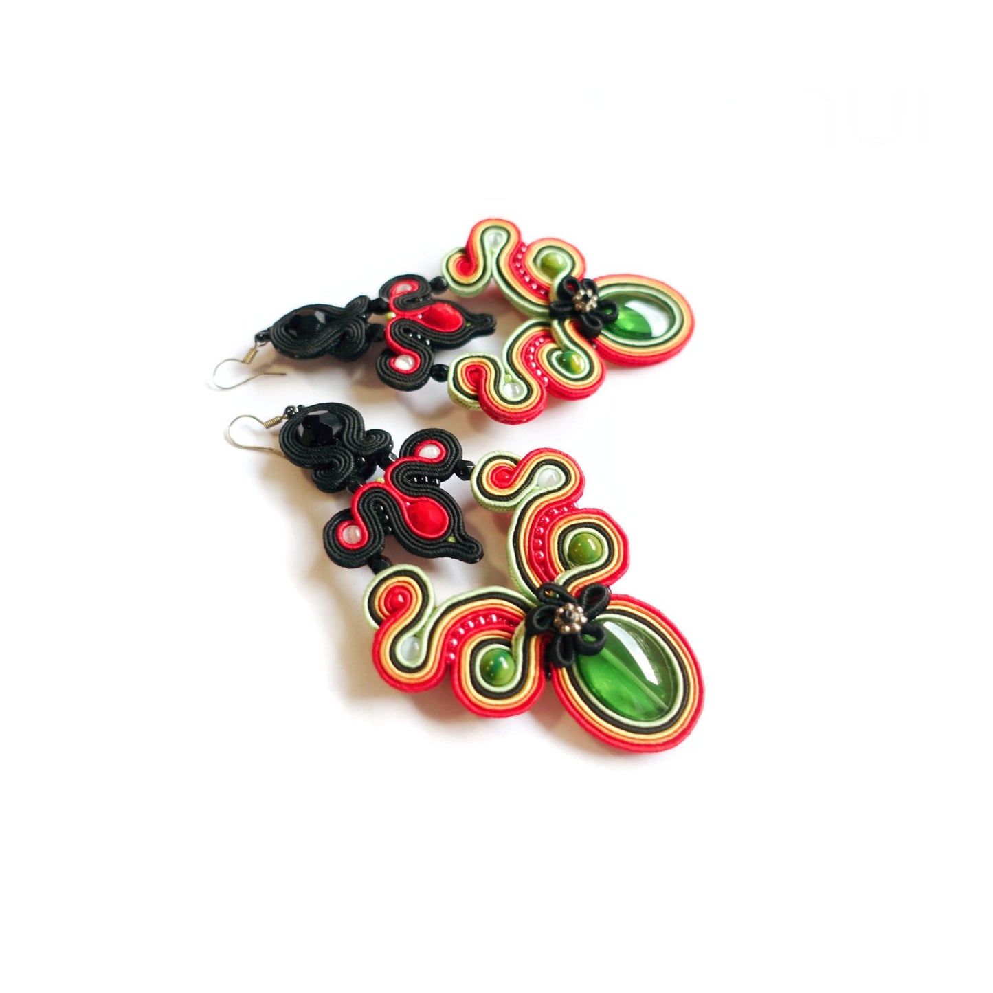 Folk ethnic earrings soutache black and red 129 Harnas