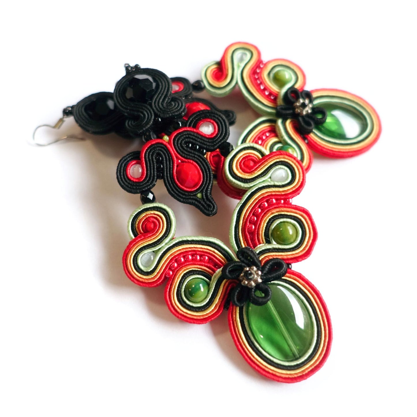 Folk ethnic earrings soutache black and red 129 Harnas