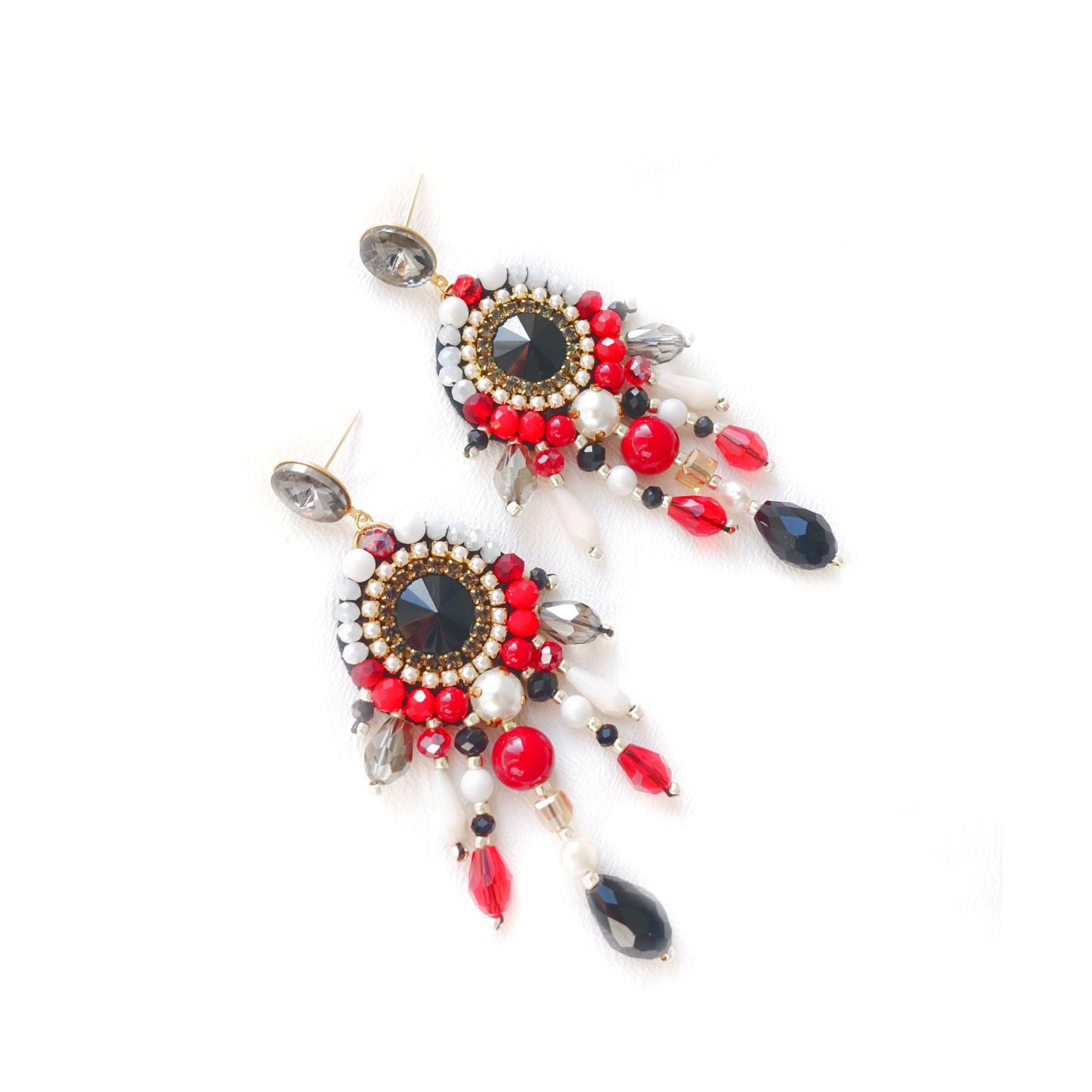 Red and black coral and pearl earrings - 418 RedBlack
