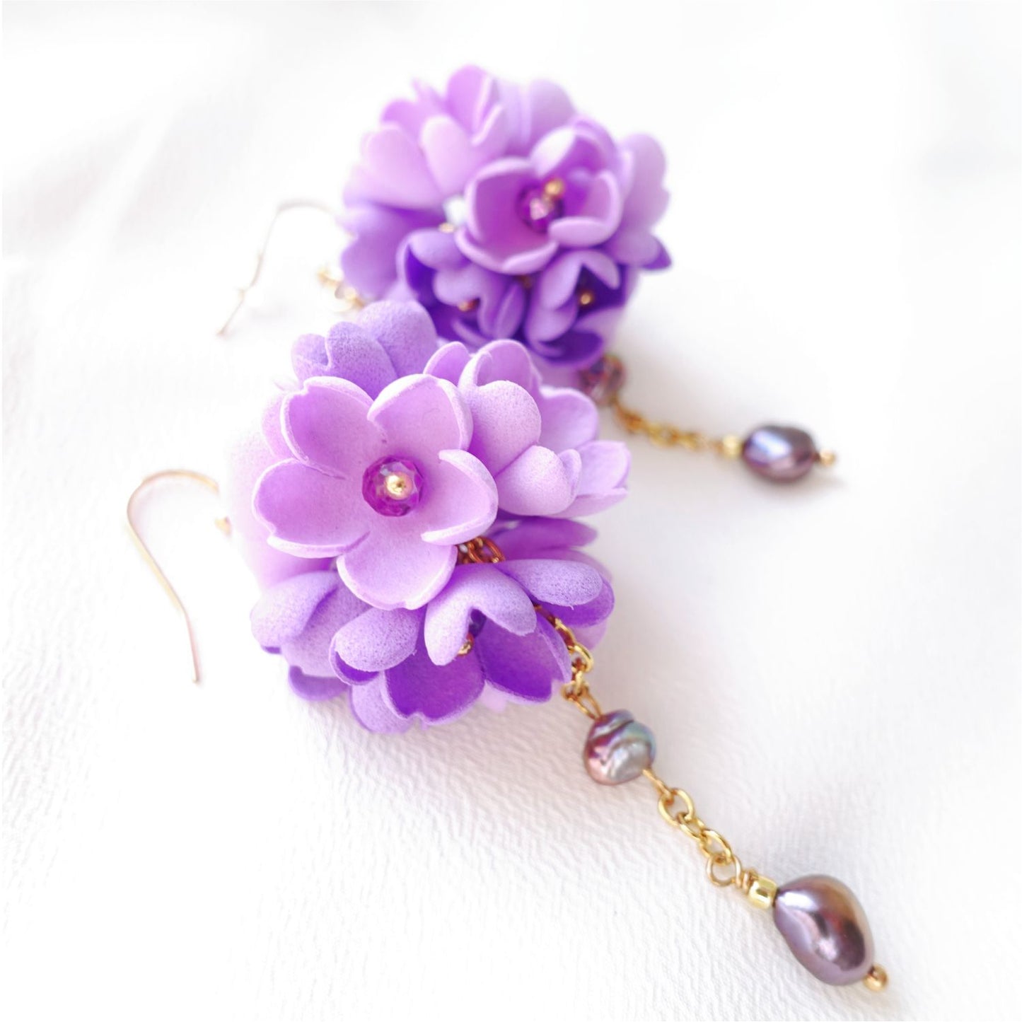 Purple Lilac Flower Earrings - 452 PurpleBall