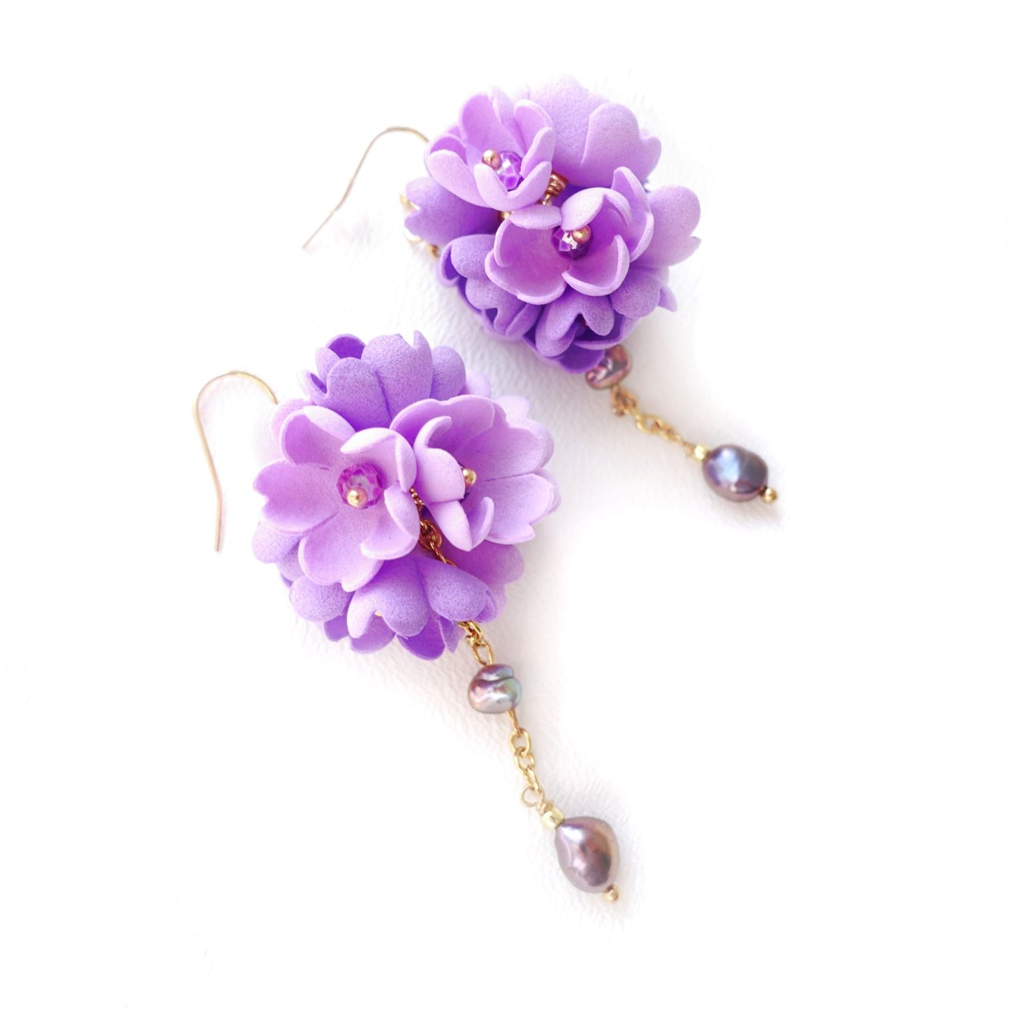 Purple Lilac Flower Earrings - 452 PurpleBall