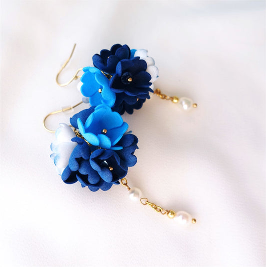 Blue Flower Ball Earrings - 453 BlueBall