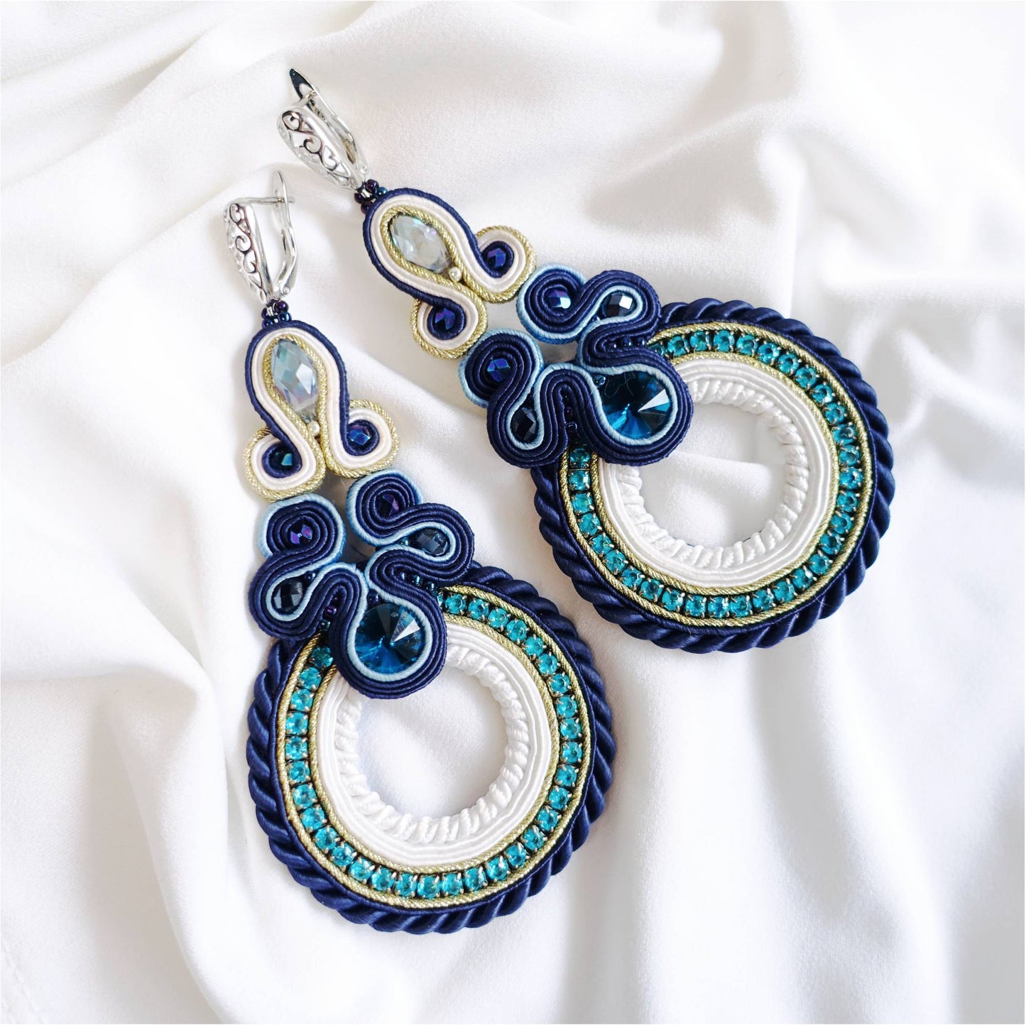 Blue and white soutache hoop earrings 134 Jasmine