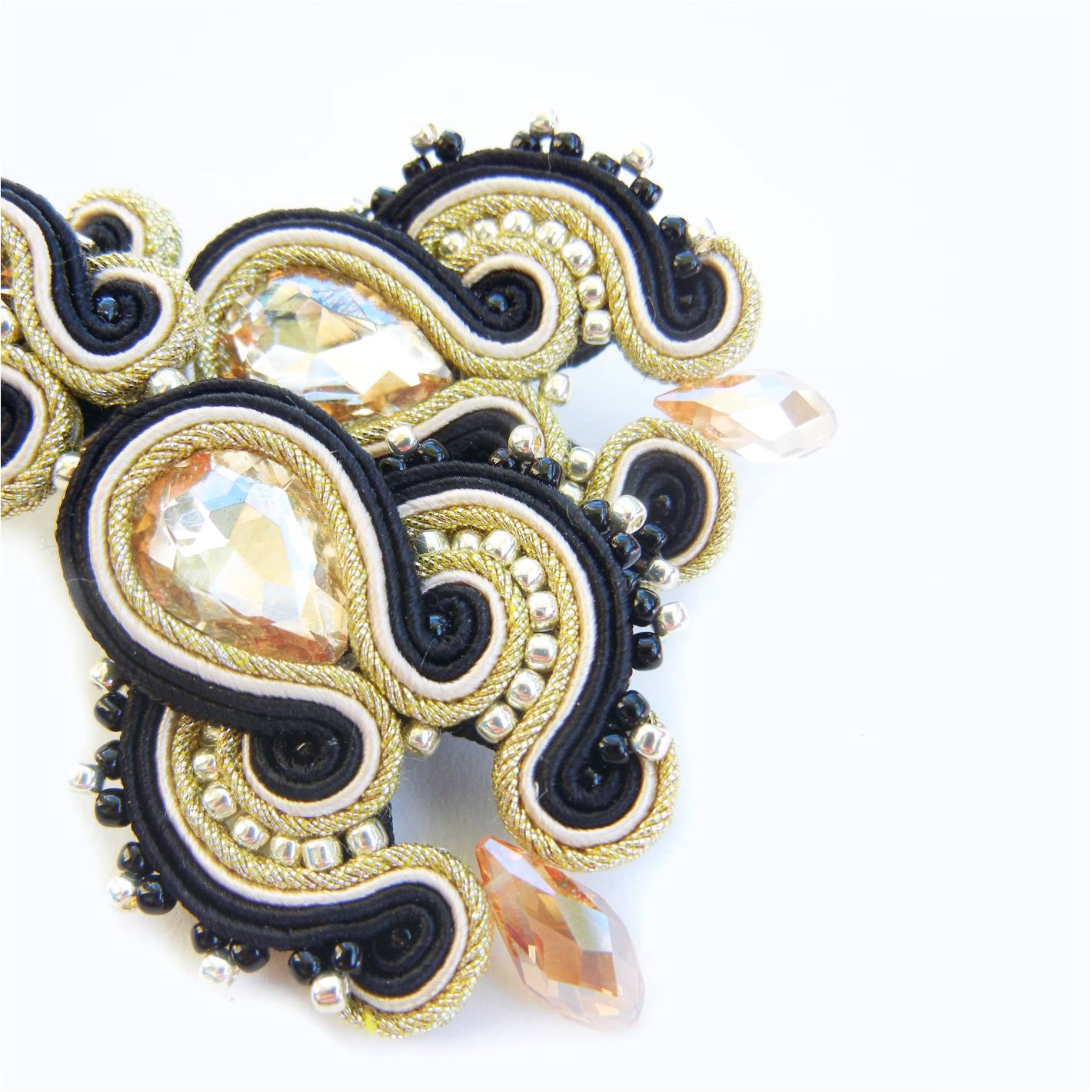 Black gold soutache earrings with crystals 153 BlackGold