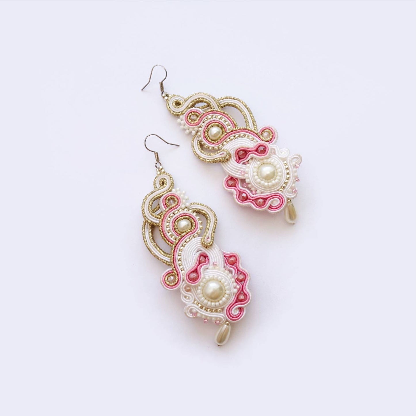 Wedding earrings soutache white powder pink, 165 Umna