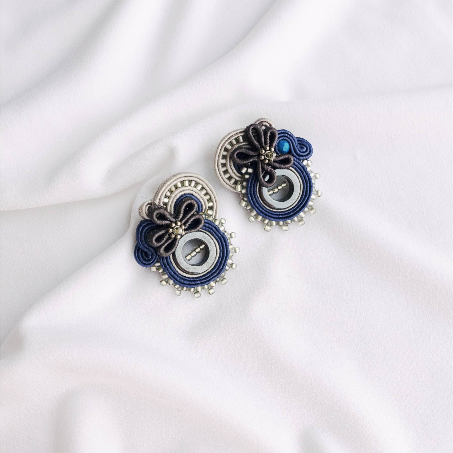 Navy blue small soutache howlite earrings, 169 Tamuura Ice