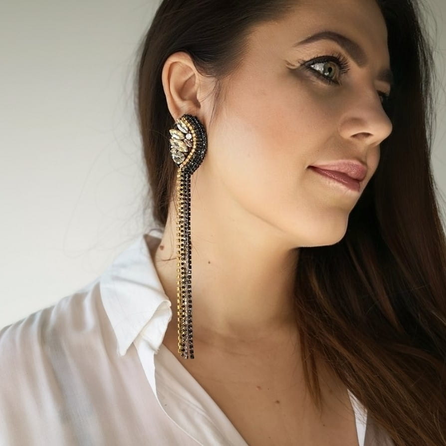 Black and gold earrings short and long model 510 Marcela mish-mash