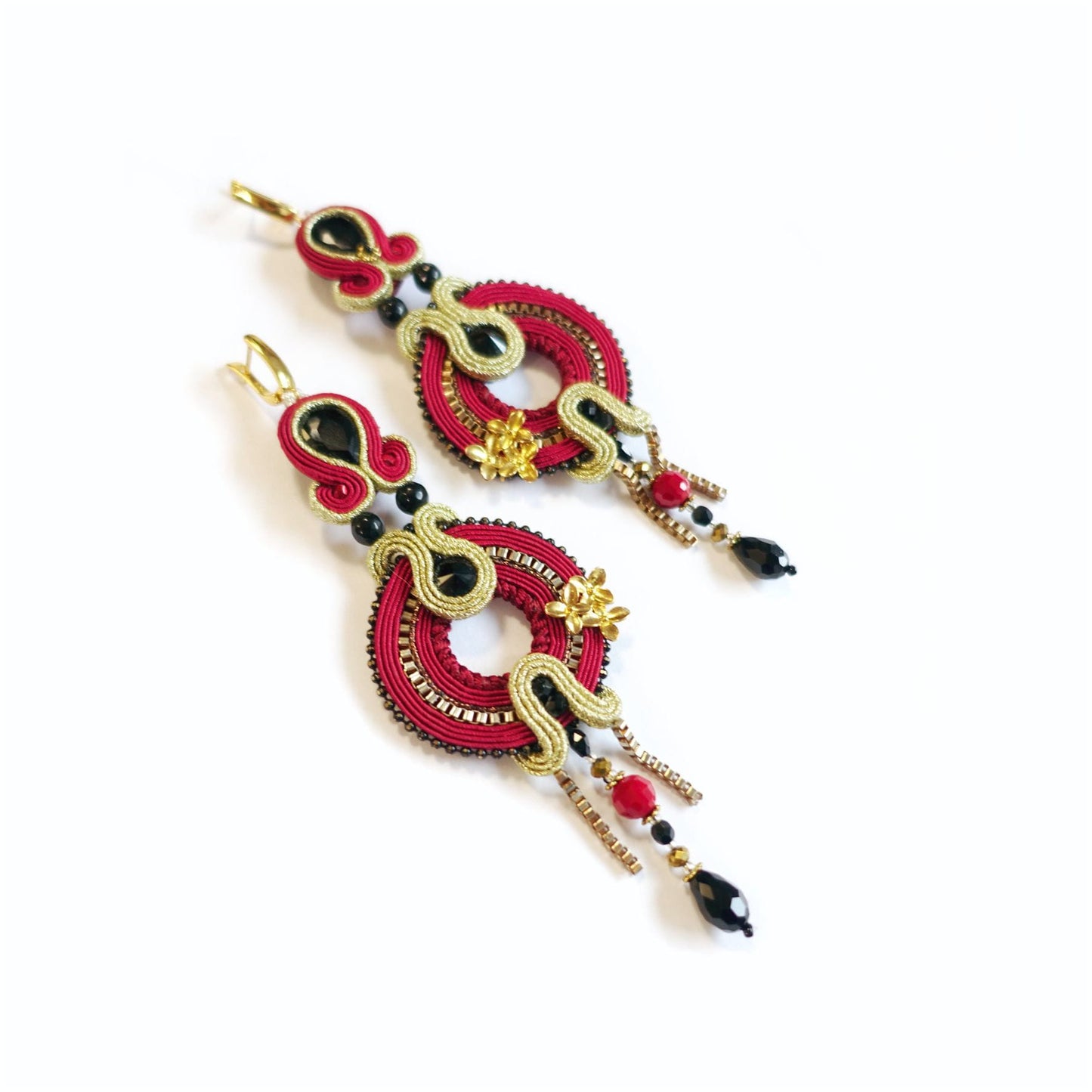 Burgundy soutache earrings, dark red hoop earrings, 301 Marshal