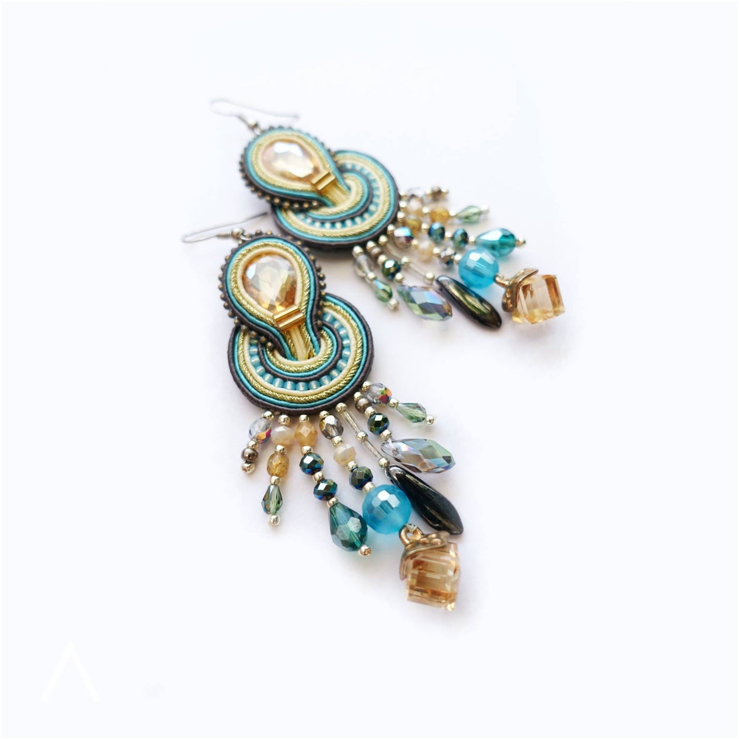 Colorful soutache earrings, turquoise yellow soutache earrings, 302 Mermaid