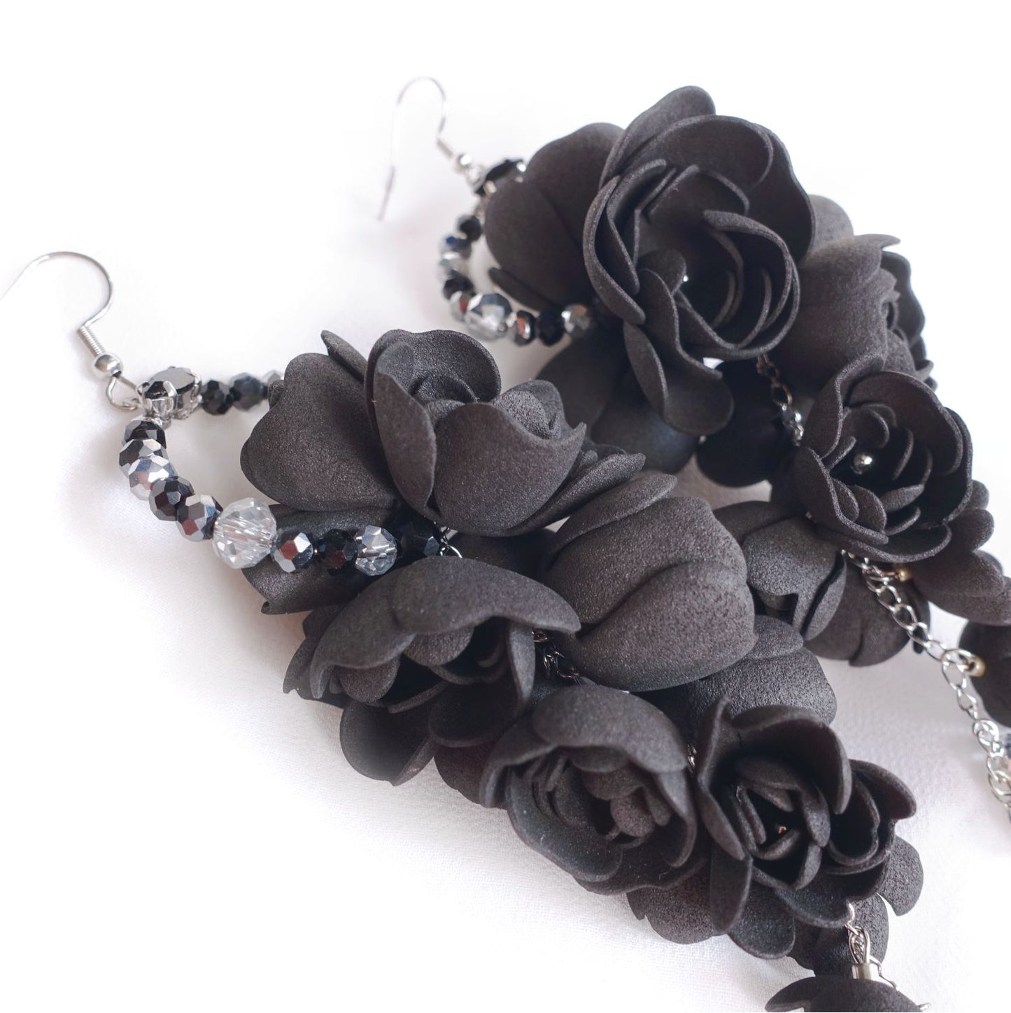 Black grape flower earrings on a silver chain 863 Black Silver Grapes