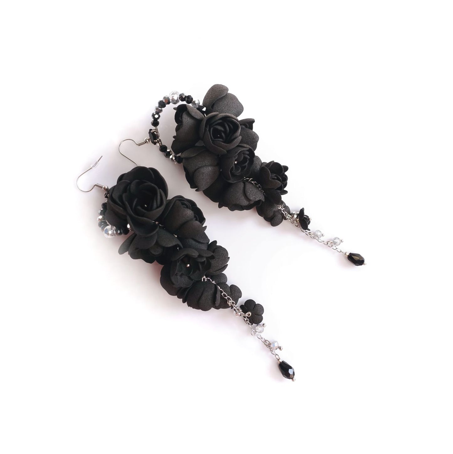 Black grape flower earrings on a silver chain 863 Black Silver Grapes