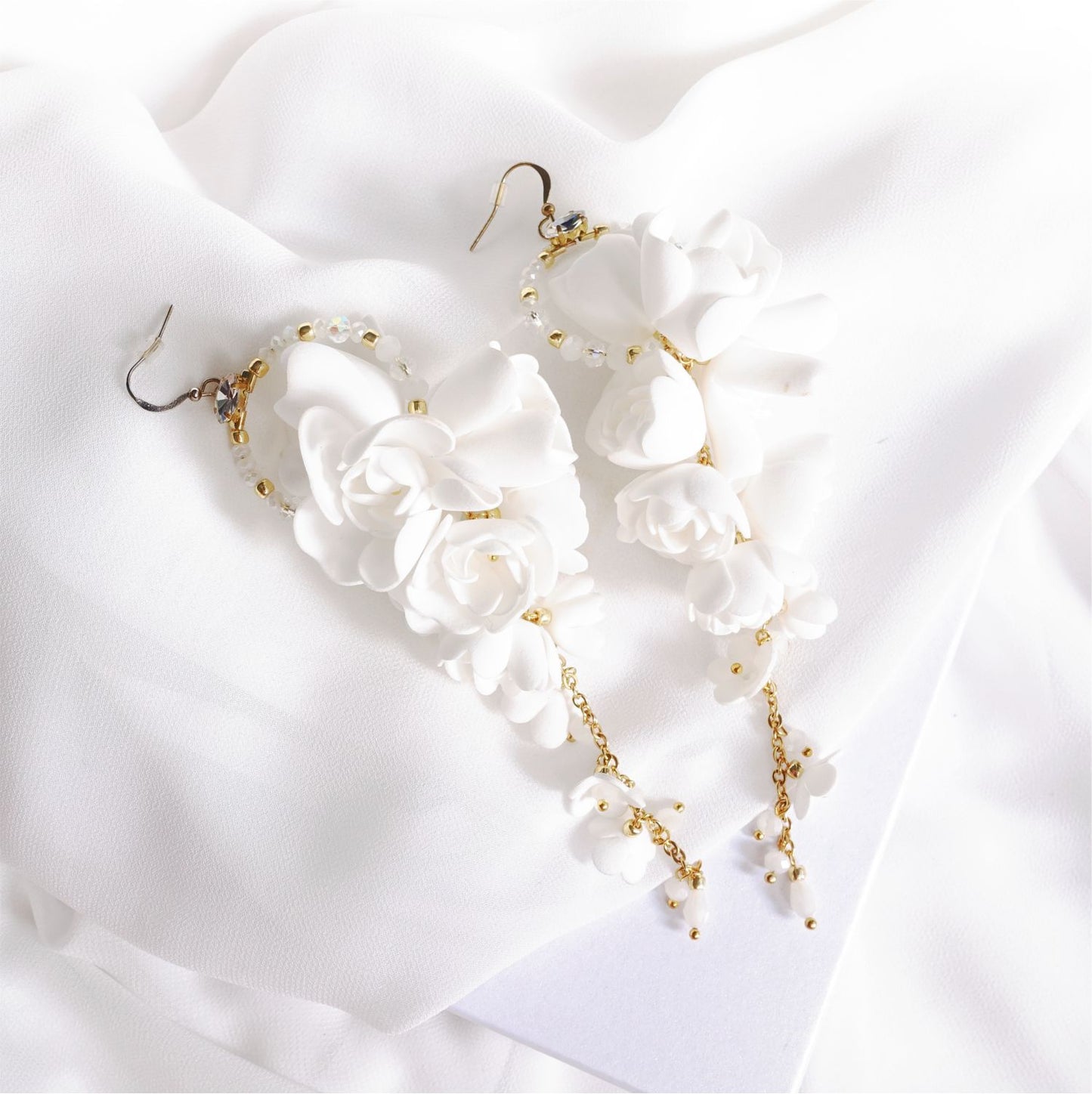 White grape flower earrings on a gold chain 863 White Grapes S