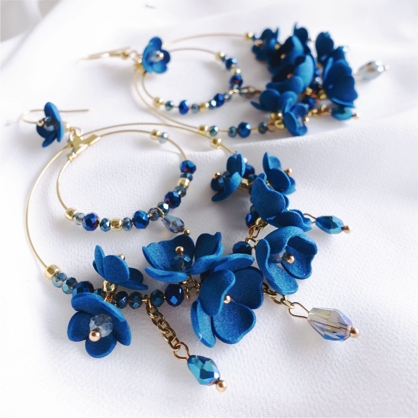 Blue Flower Earrings 870 Blue Hoop